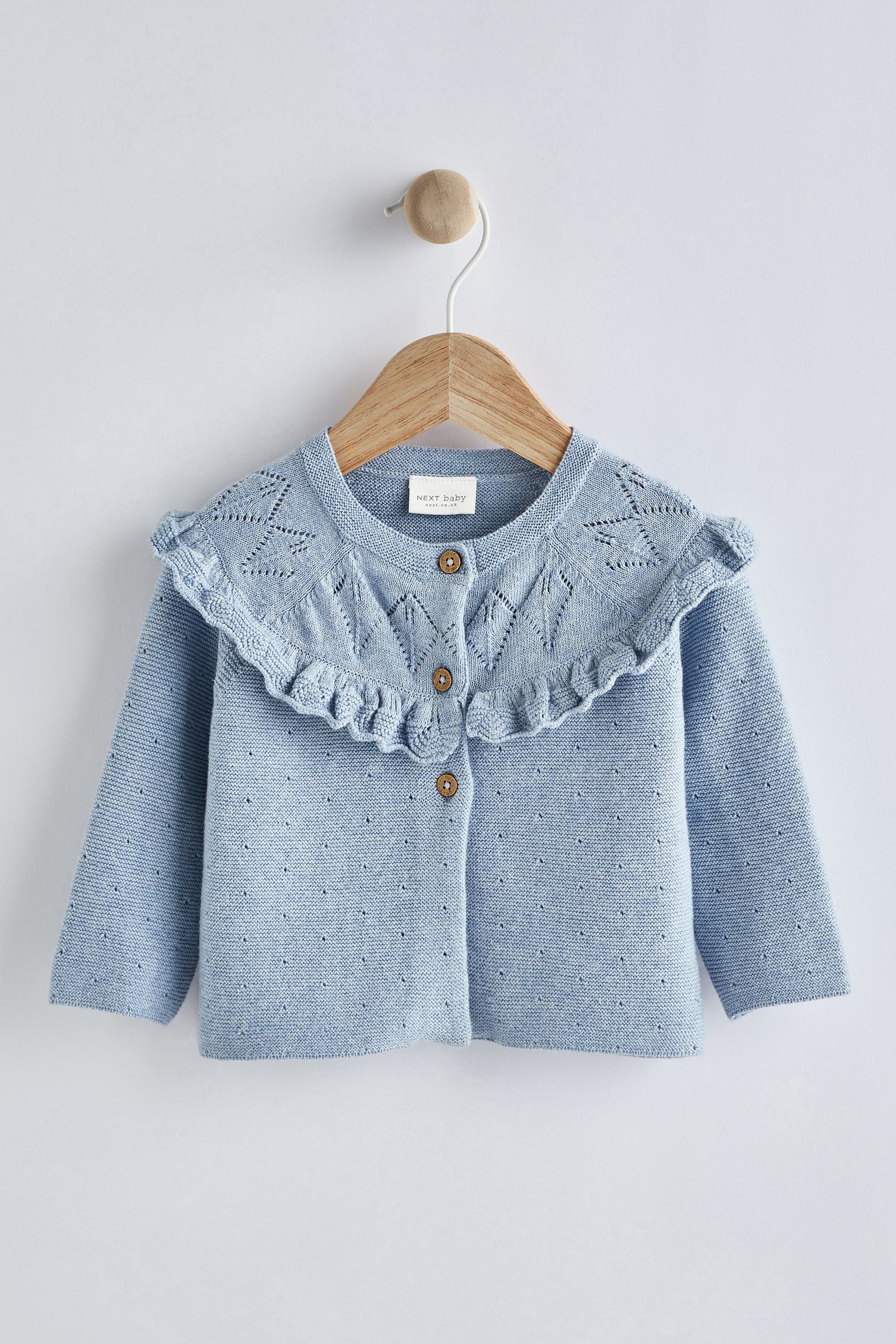 Blue Pointelle Baby Cardigan (0mths-2yrs)