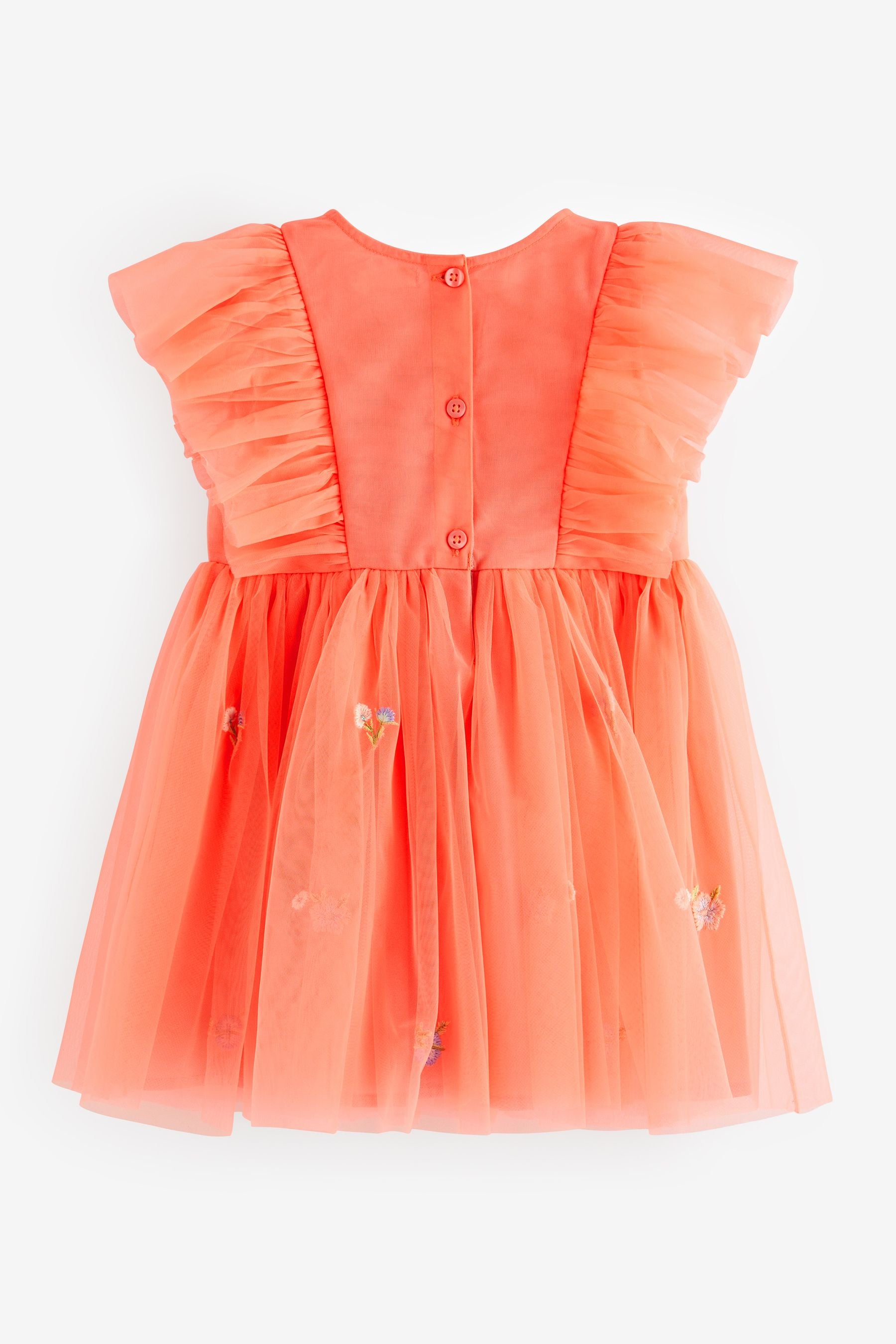 Coral Pink Embroidered Mesh Party Dress (3mths-10yrs)