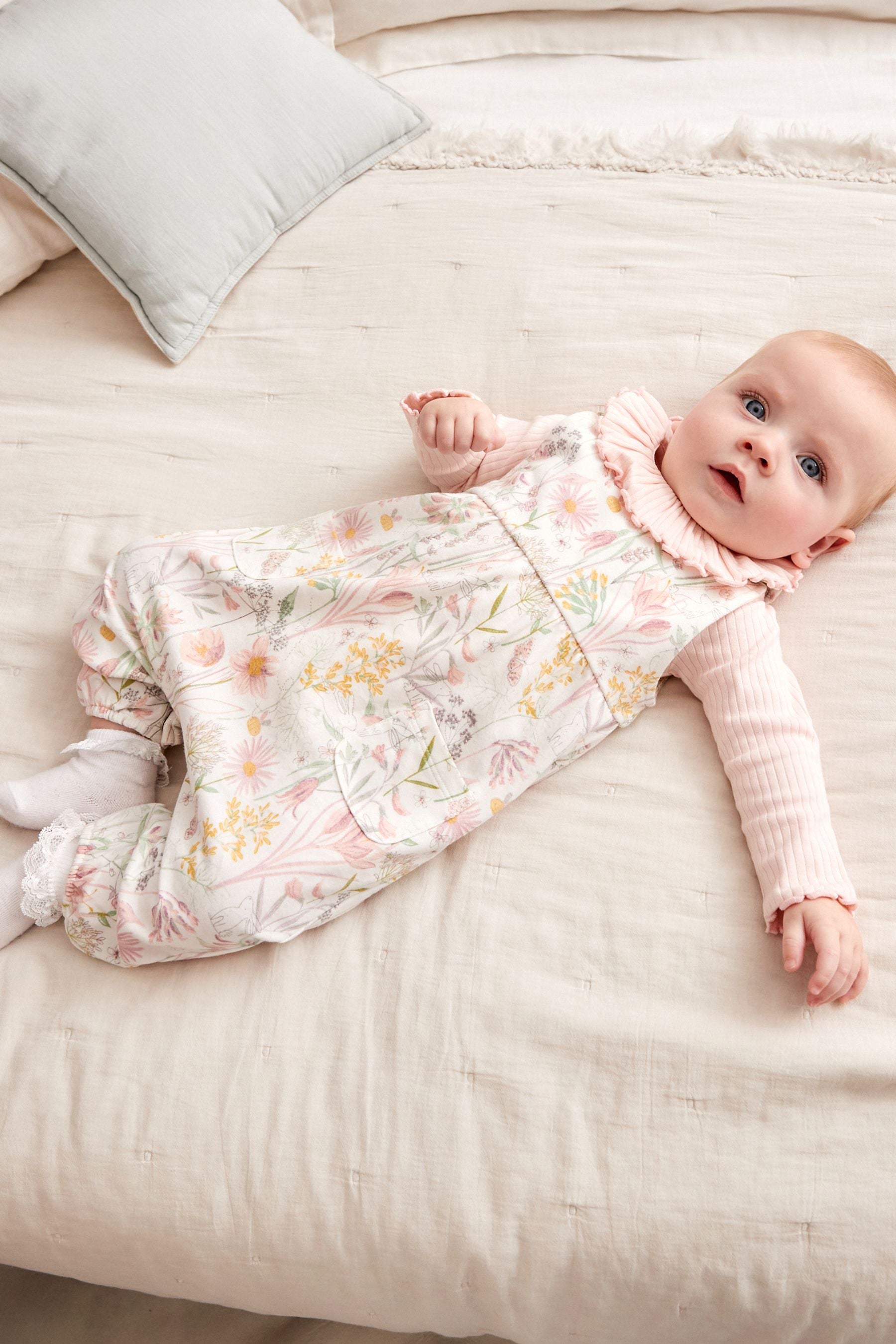 Cream Floral Jersey Baby Dungarees (0mths-3yrs)