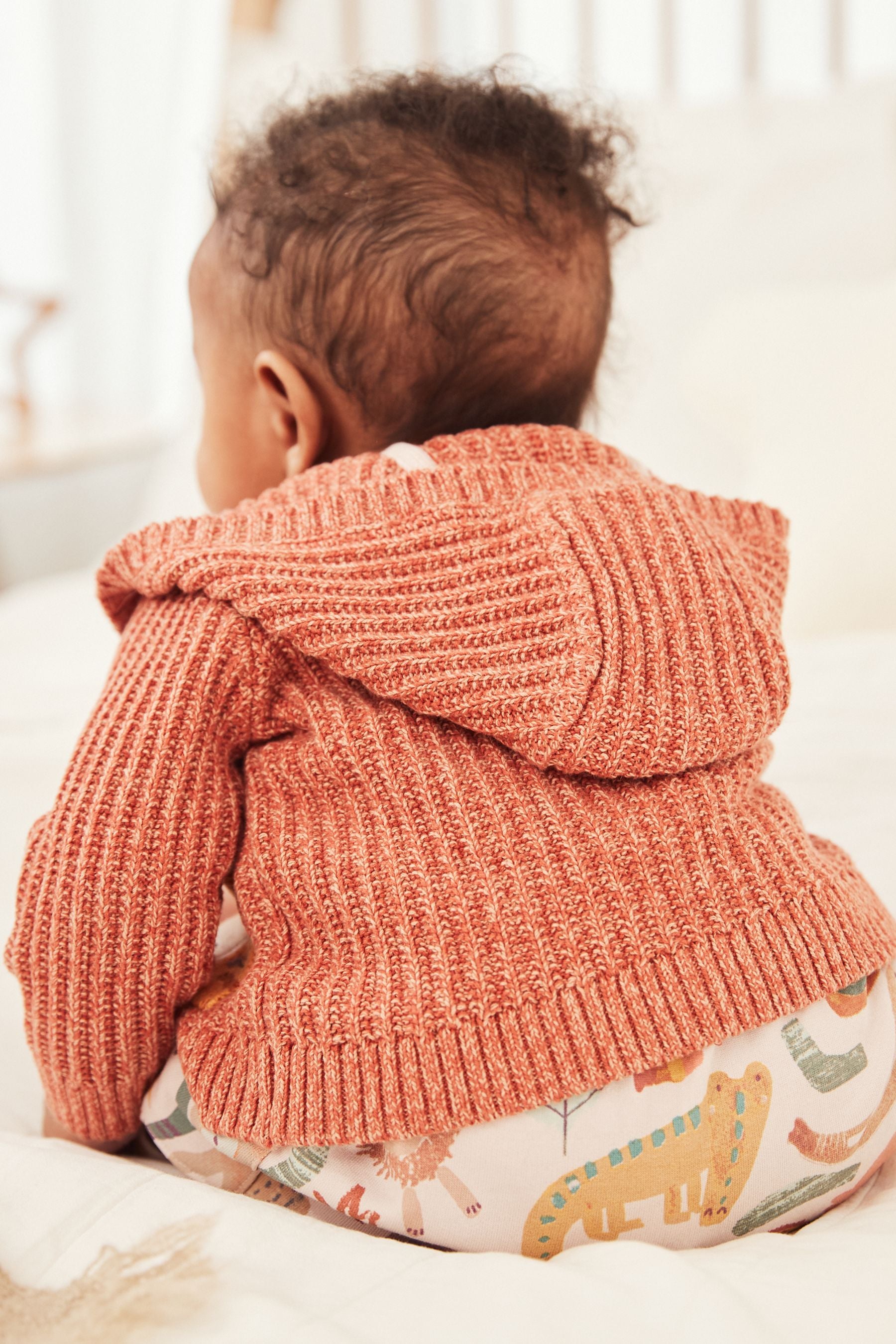 Rust Brown Animal Knitted Baby Cardigan (0mths-2yrs)