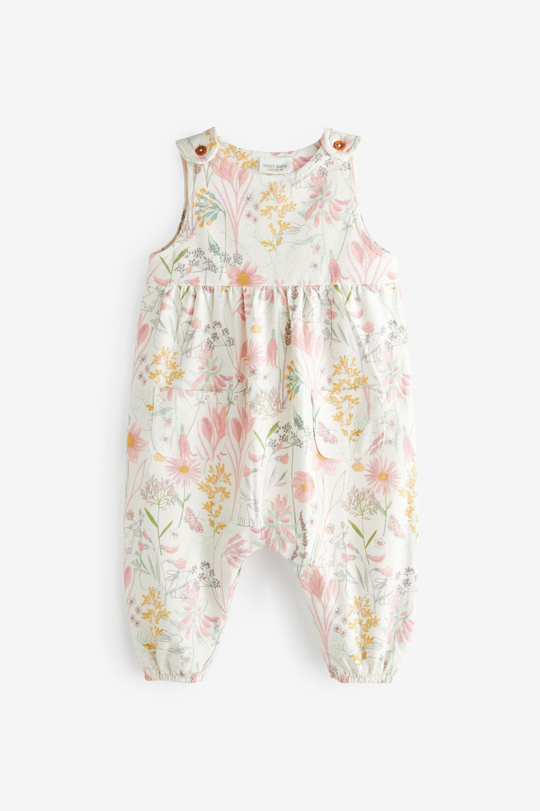 Cream Floral Jersey Baby Dungarees (0mths-3yrs)