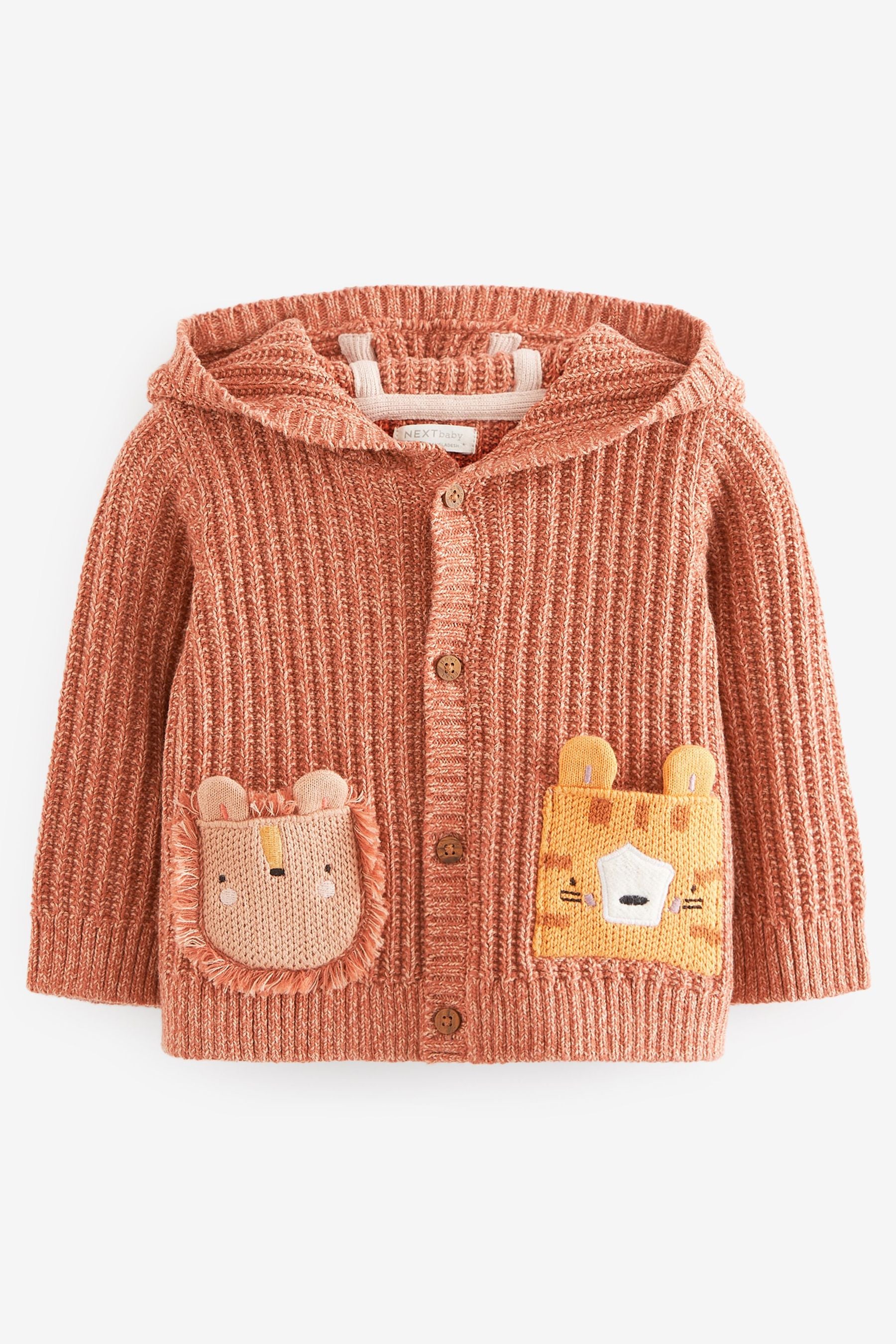 Rust Brown Animal Knitted Baby Cardigan (0mths-2yrs)