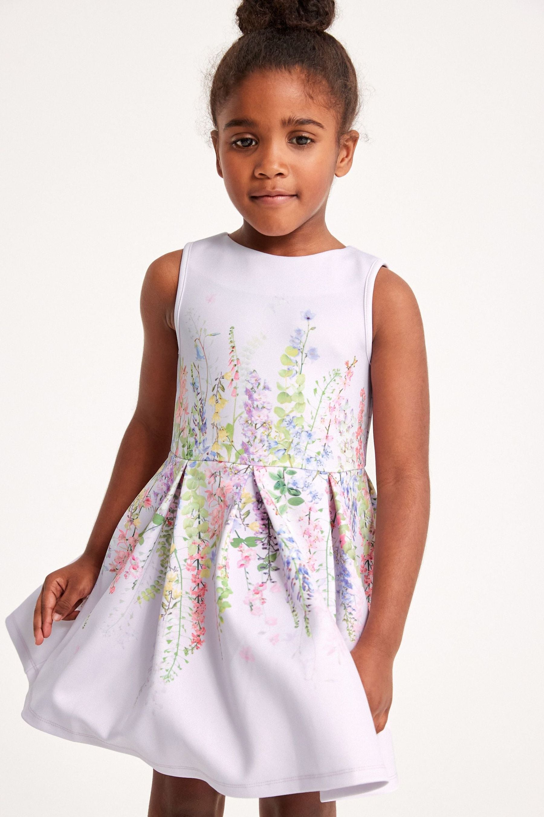 Lilac Purple Floral Scuba Occasion Dress (3-16yrs)