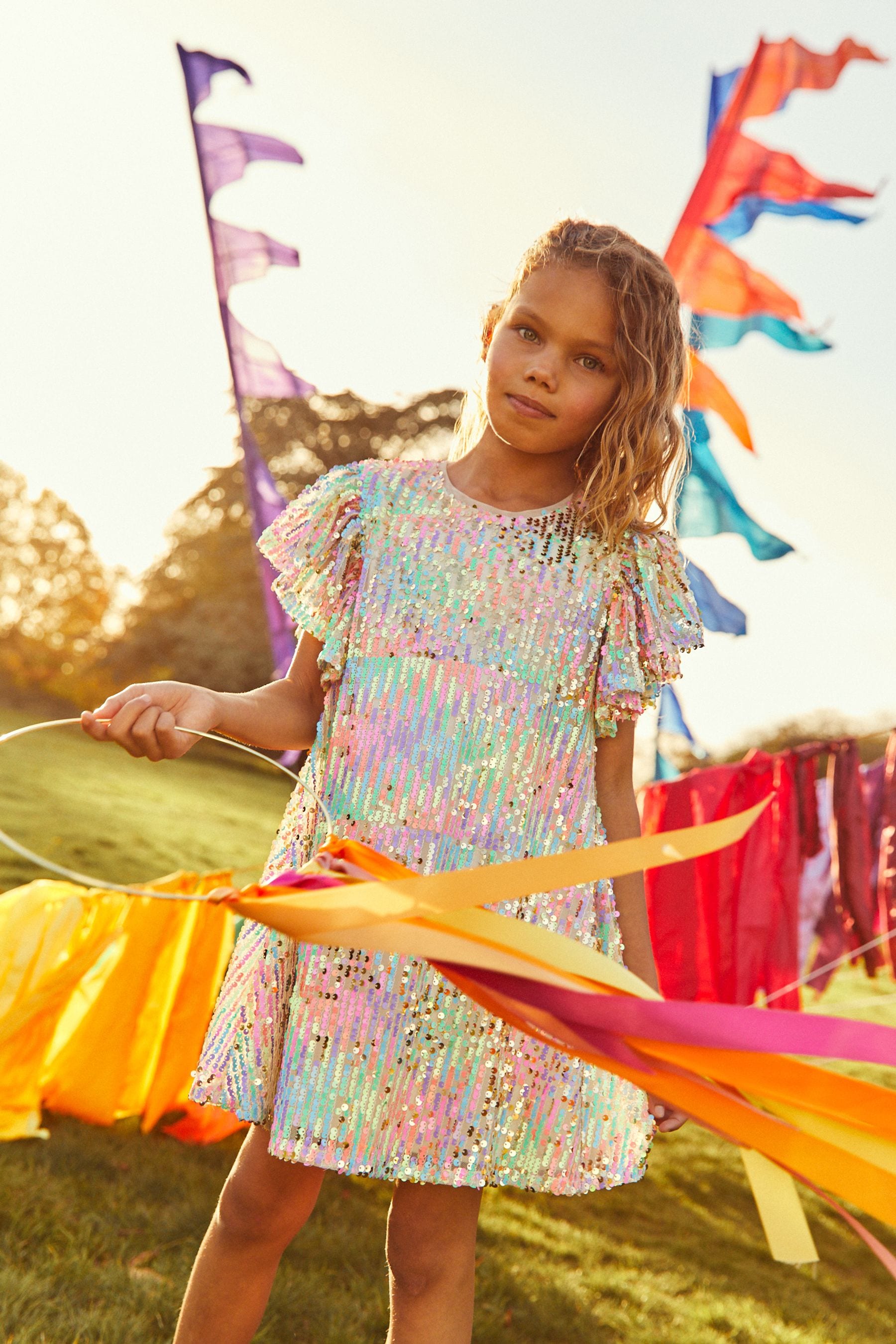 Pink/ Lilac Purple Pastel Rainbow Sequin Dress (3-16yrs)