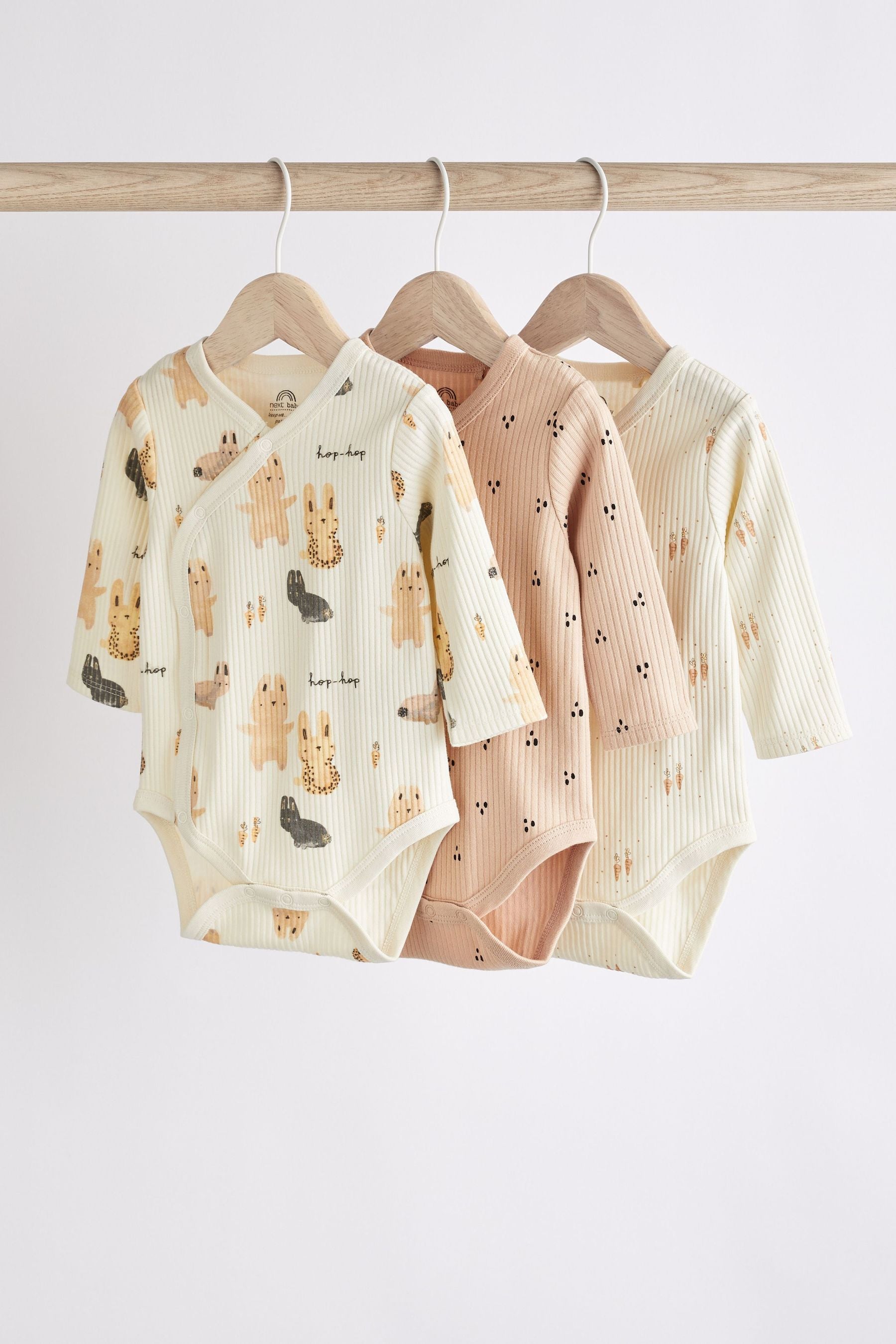 Neutral Bunny Baby Bodysuits 3 Pack (0mths-2yrs)