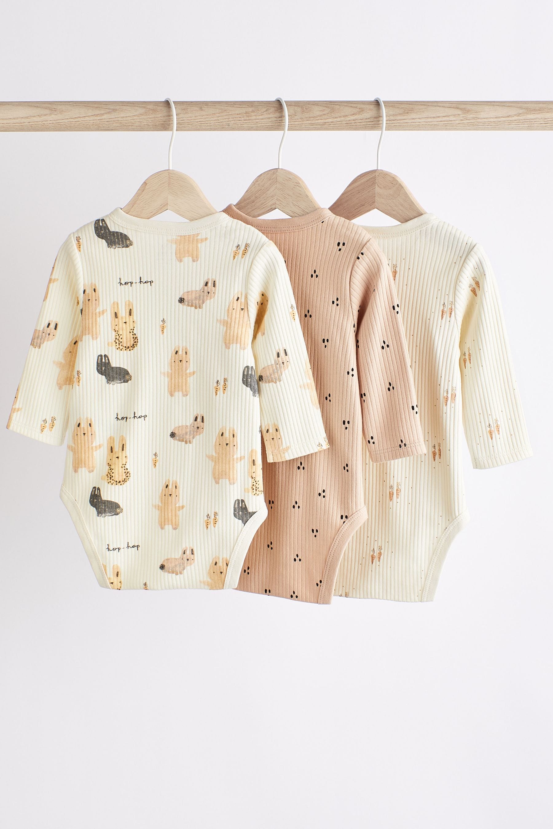 Neutral Bunny Baby Bodysuits 3 Pack (0mths-2yrs)