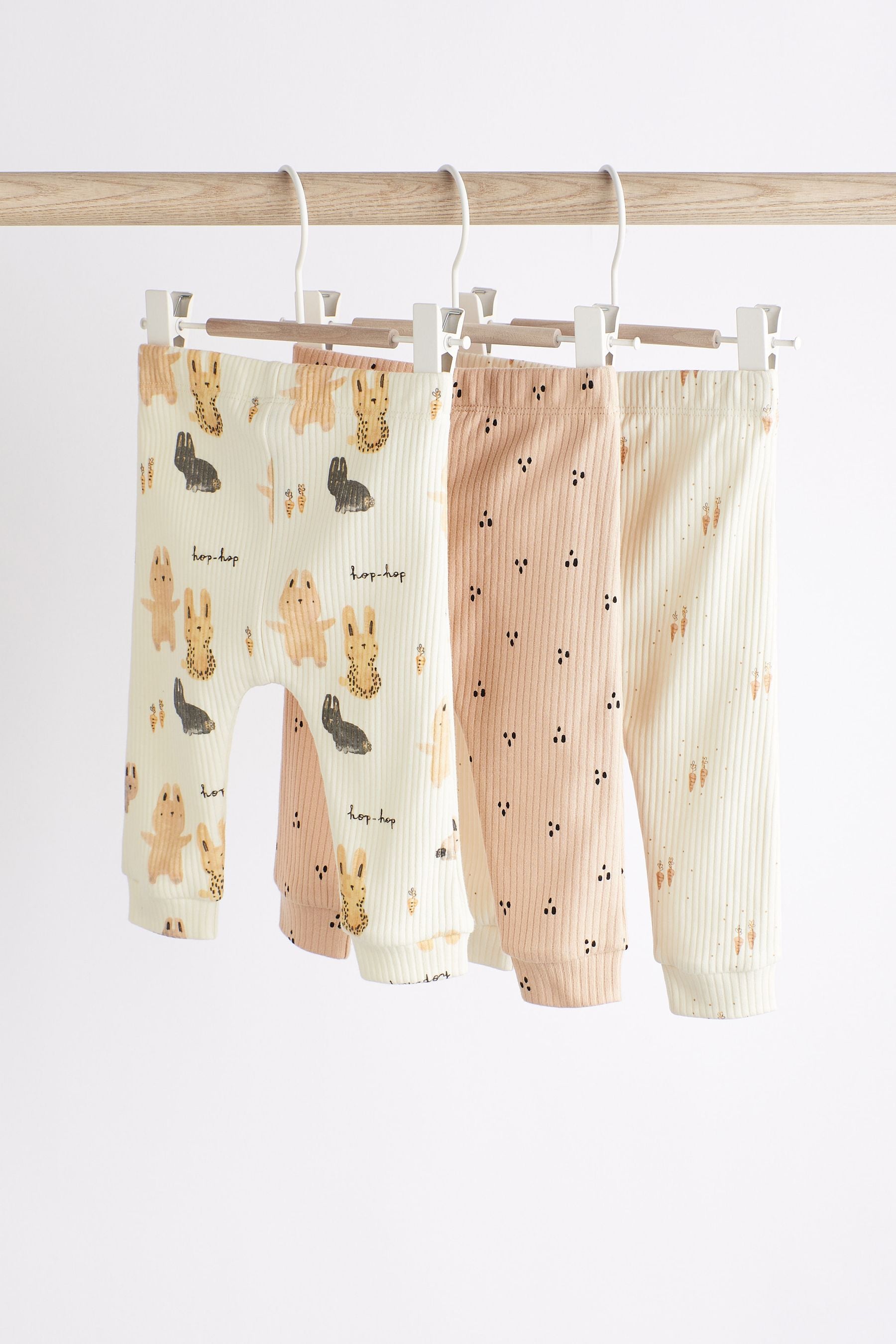 Neutral Bunny Rib Baby Leggings 3 Pack (0mths-2yrs)