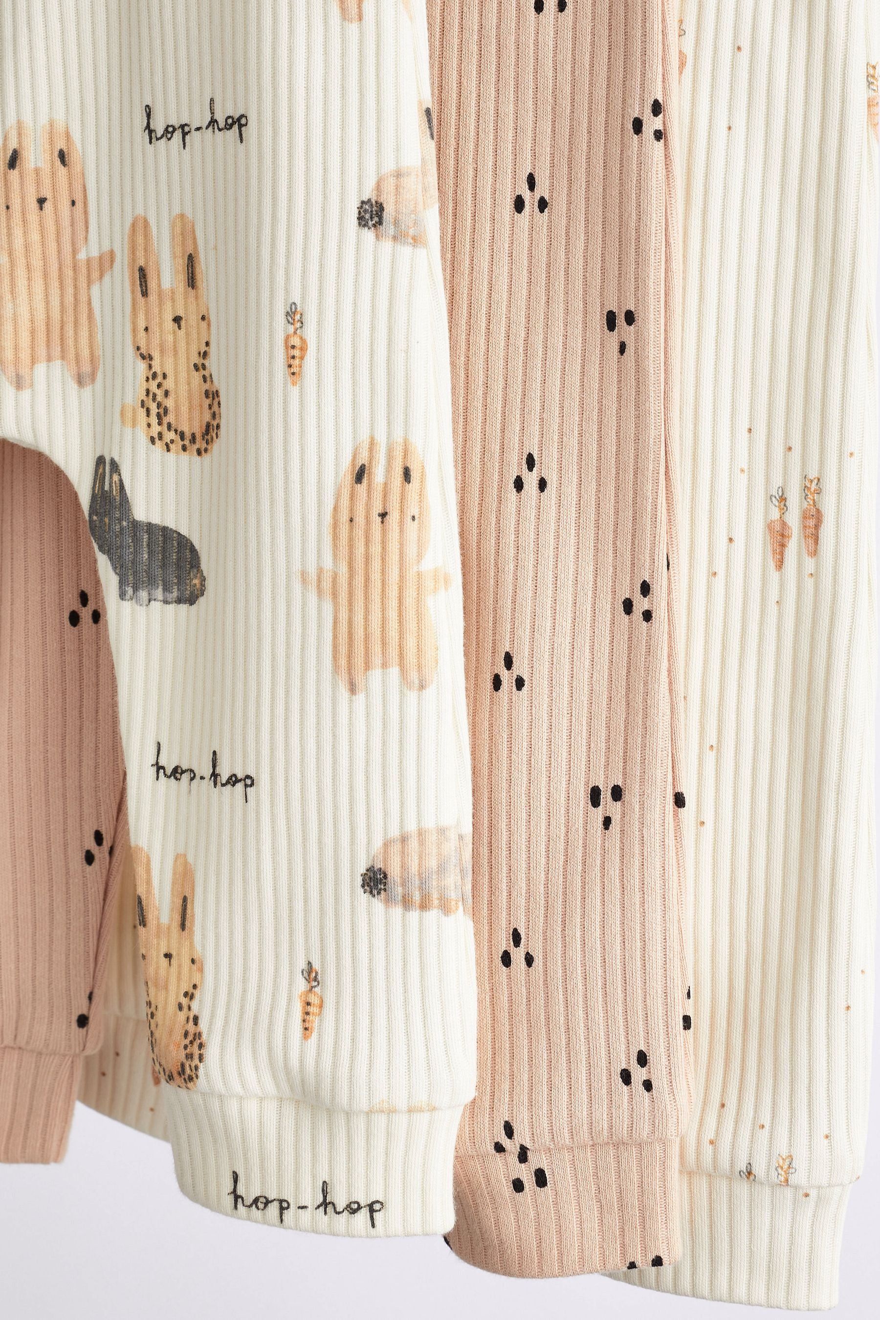 Neutral Bunny Rib Baby Leggings 3 Pack (0mths-2yrs)