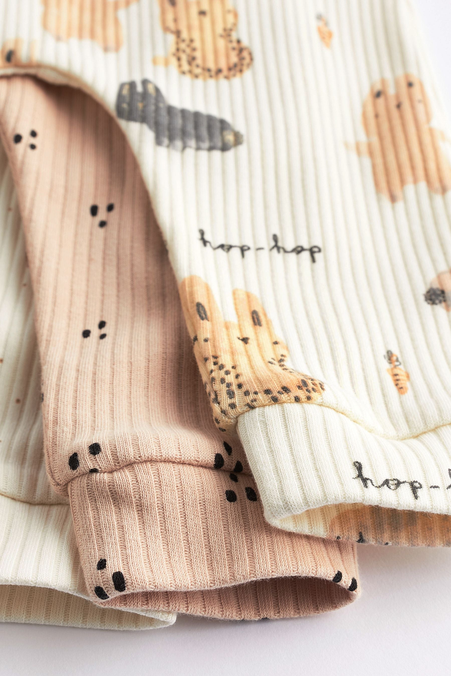 Neutral Bunny Rib Baby Leggings 3 Pack (0mths-2yrs)