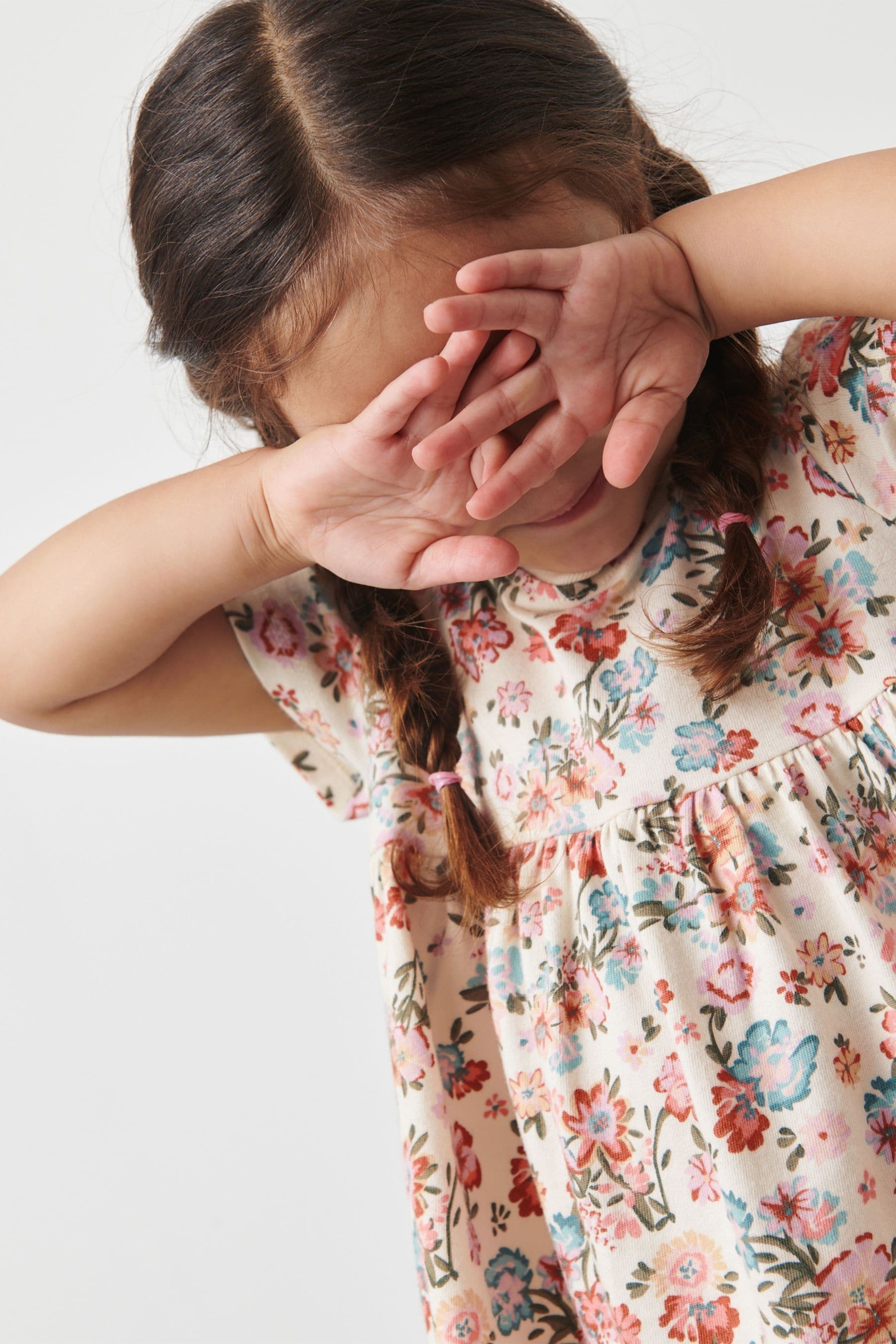 Cream Floral Short Sleeve Cotton Jersey Dress (3mths-7yrs)