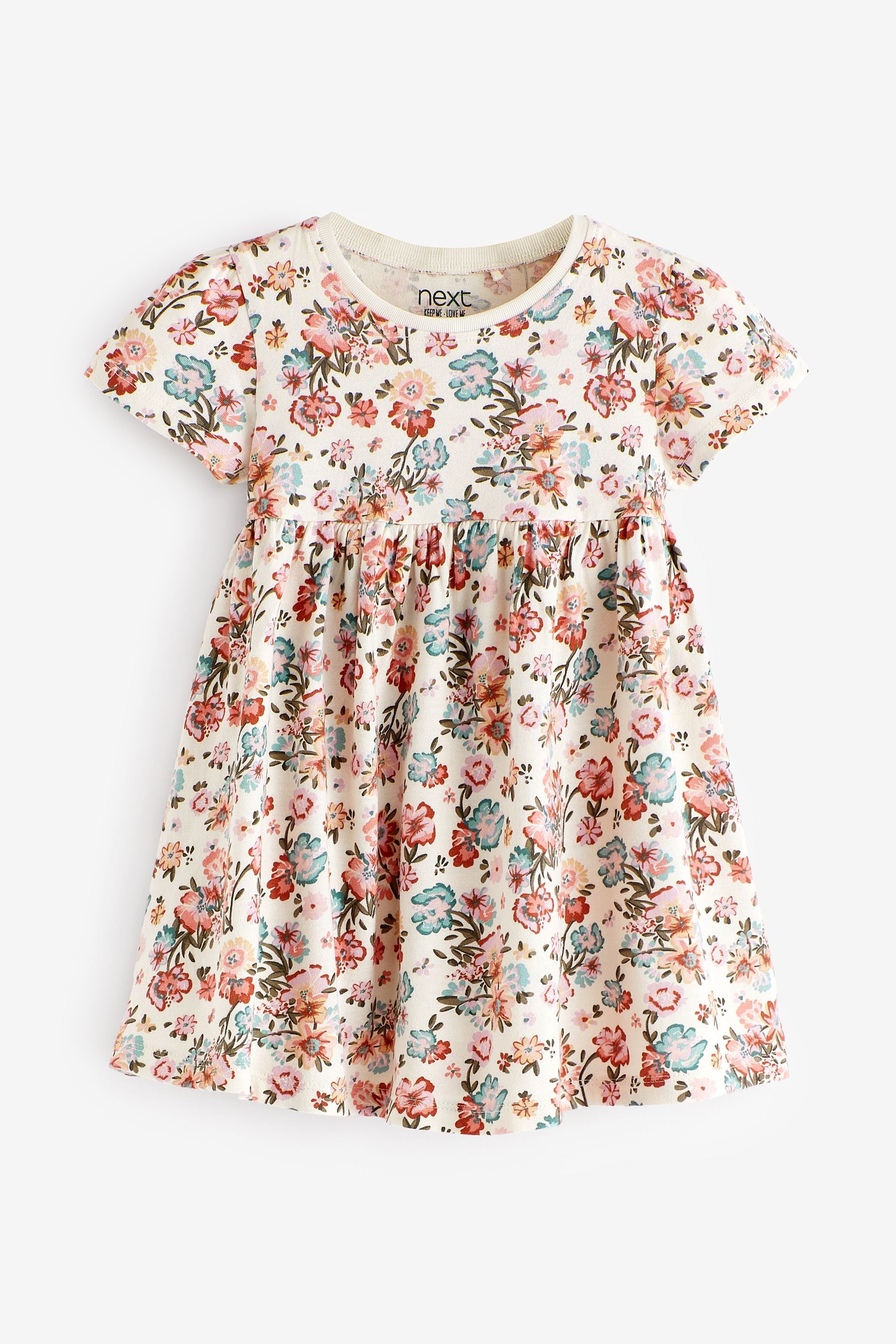 Cream Floral Short Sleeve Cotton Jersey Dress (3mths-7yrs)