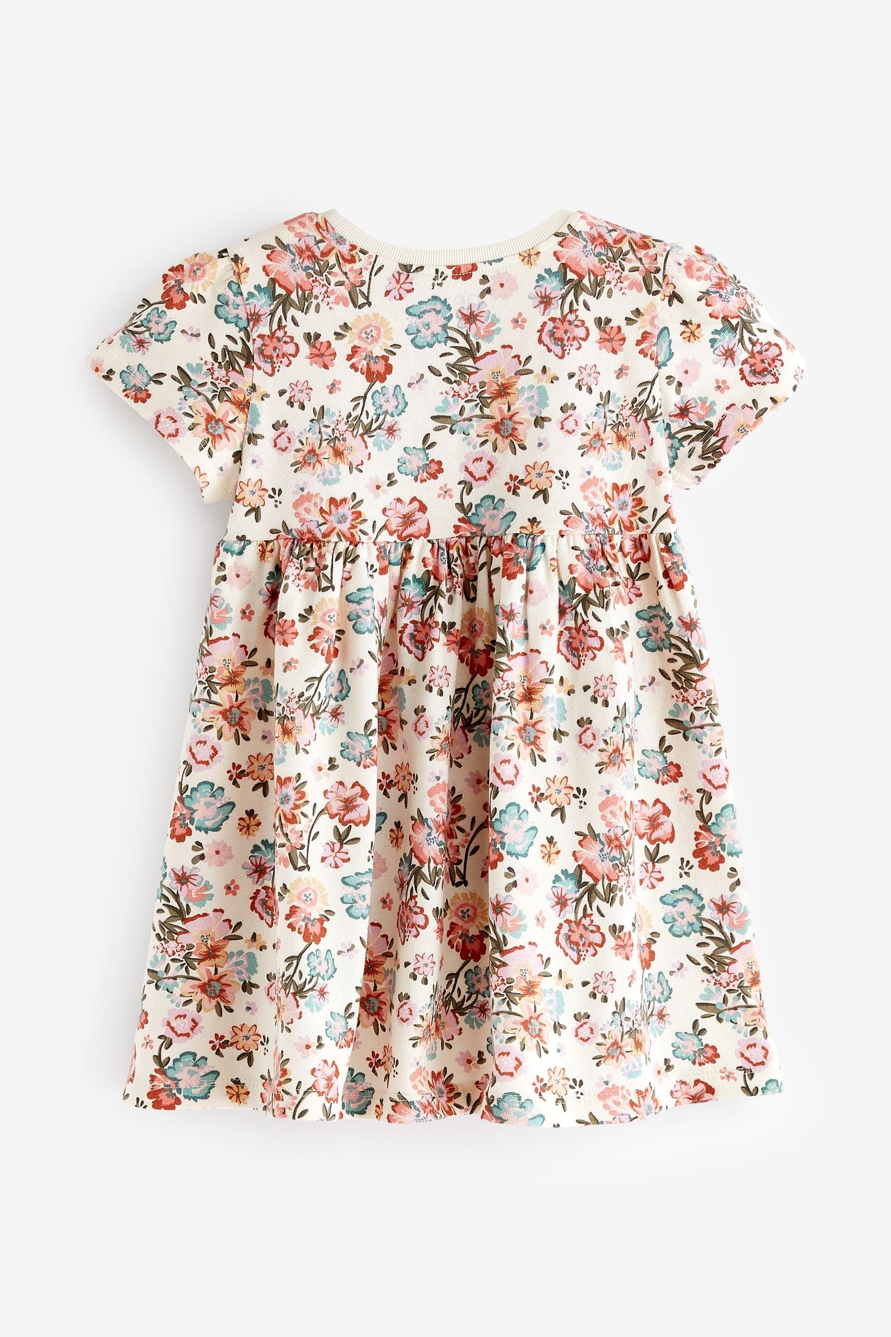 Cream Floral Short Sleeve Cotton Jersey Dress (3mths-7yrs)