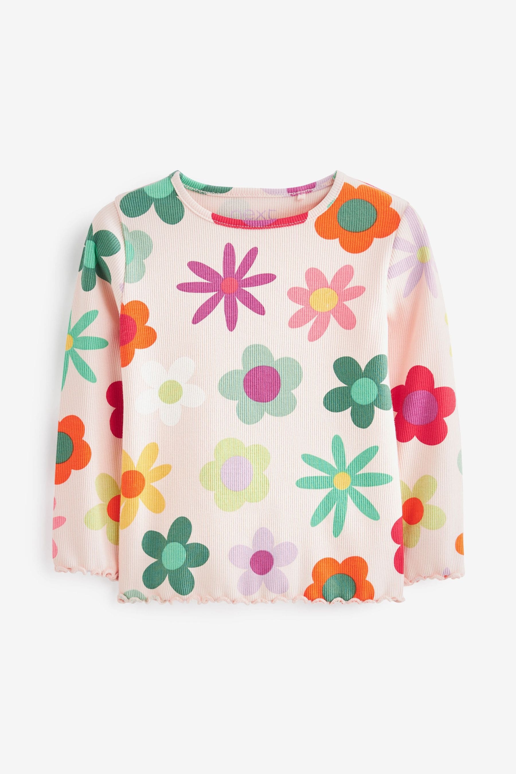 Cream Floral Long Sleeve Rib T-Shirt (3mths-7yrs)