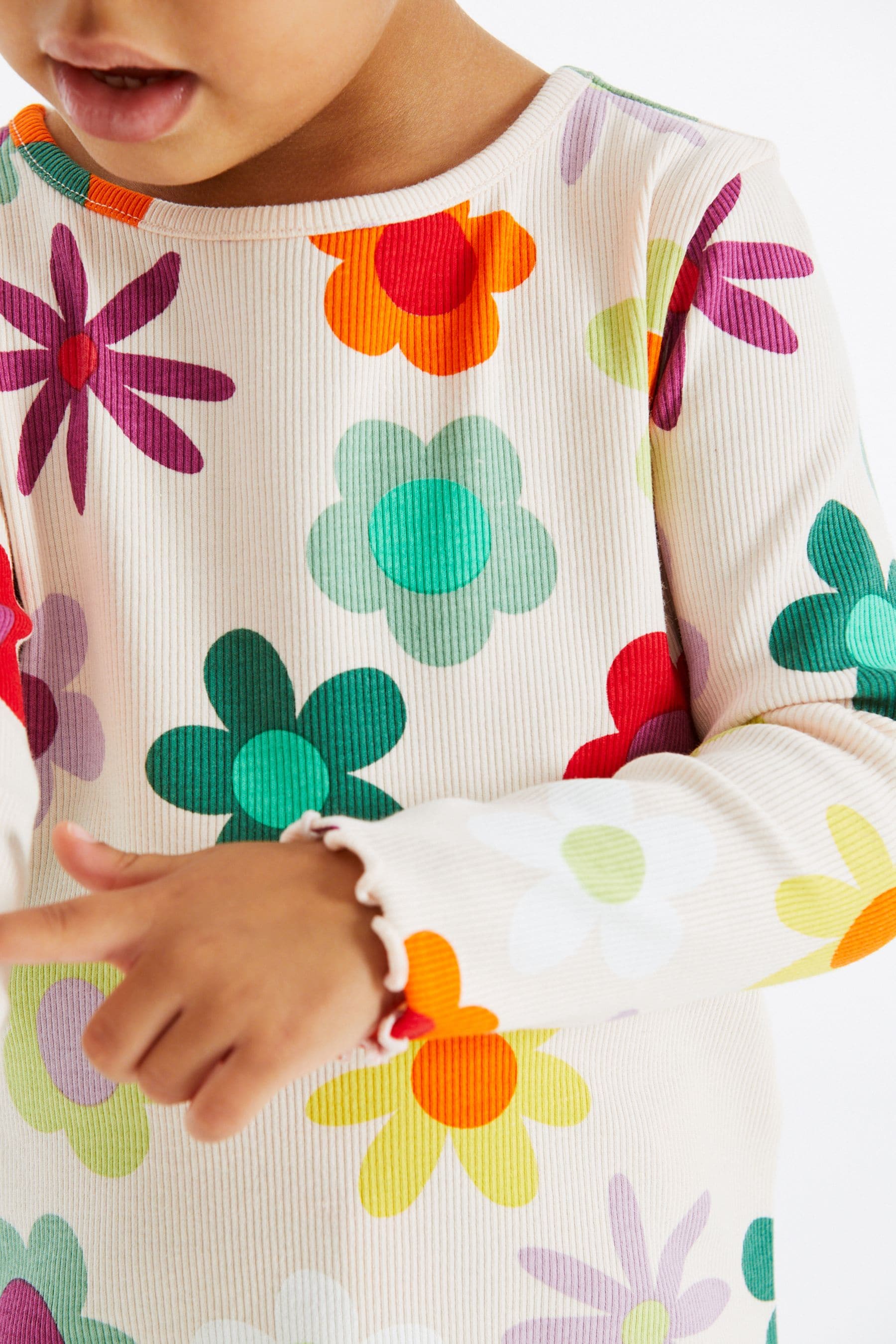 Cream Floral Long Sleeve Rib T-Shirt (3mths-7yrs)