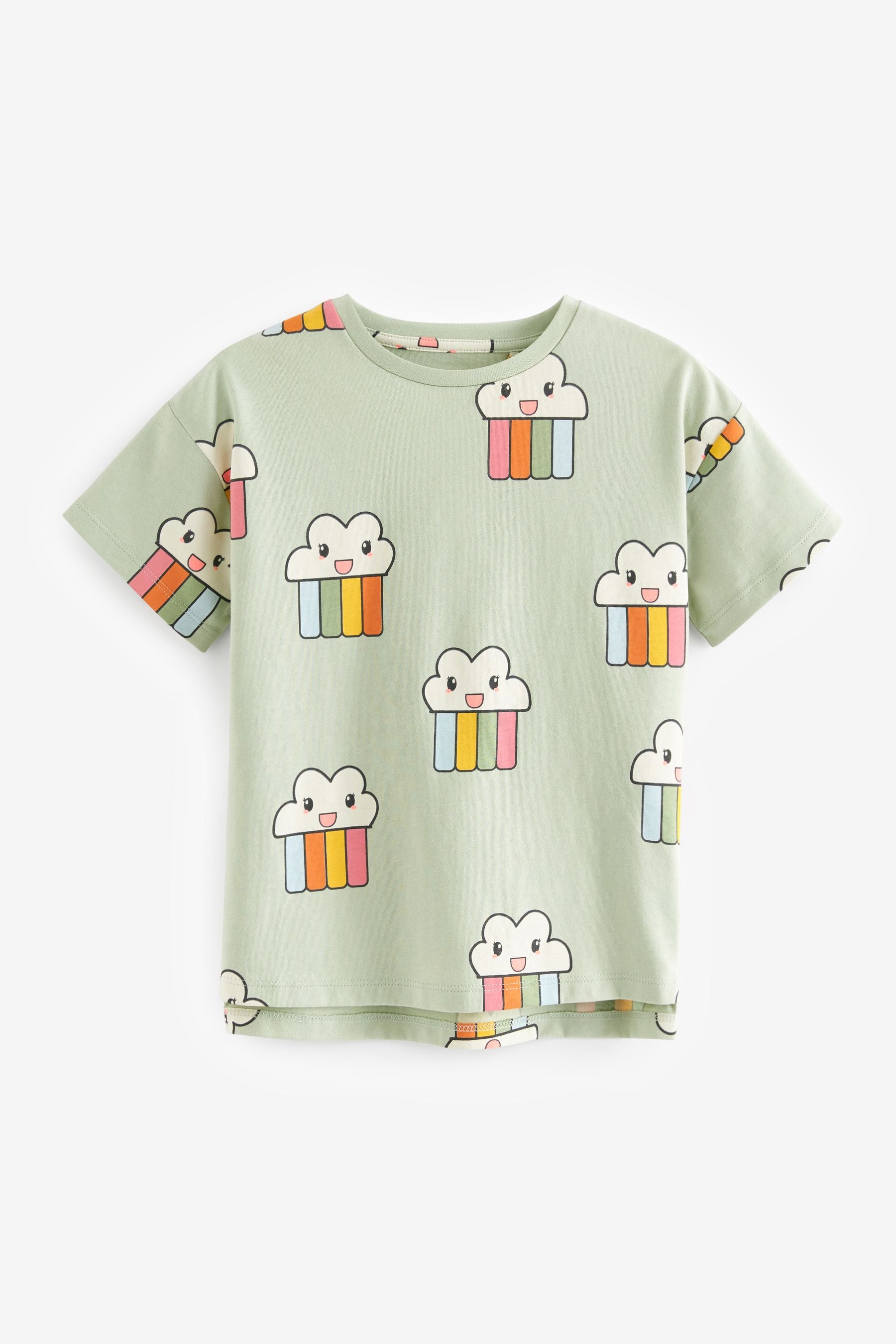 Mint Green Cloud Rainbow Oversized Cotton T-Shirt (3mths-7yrs)