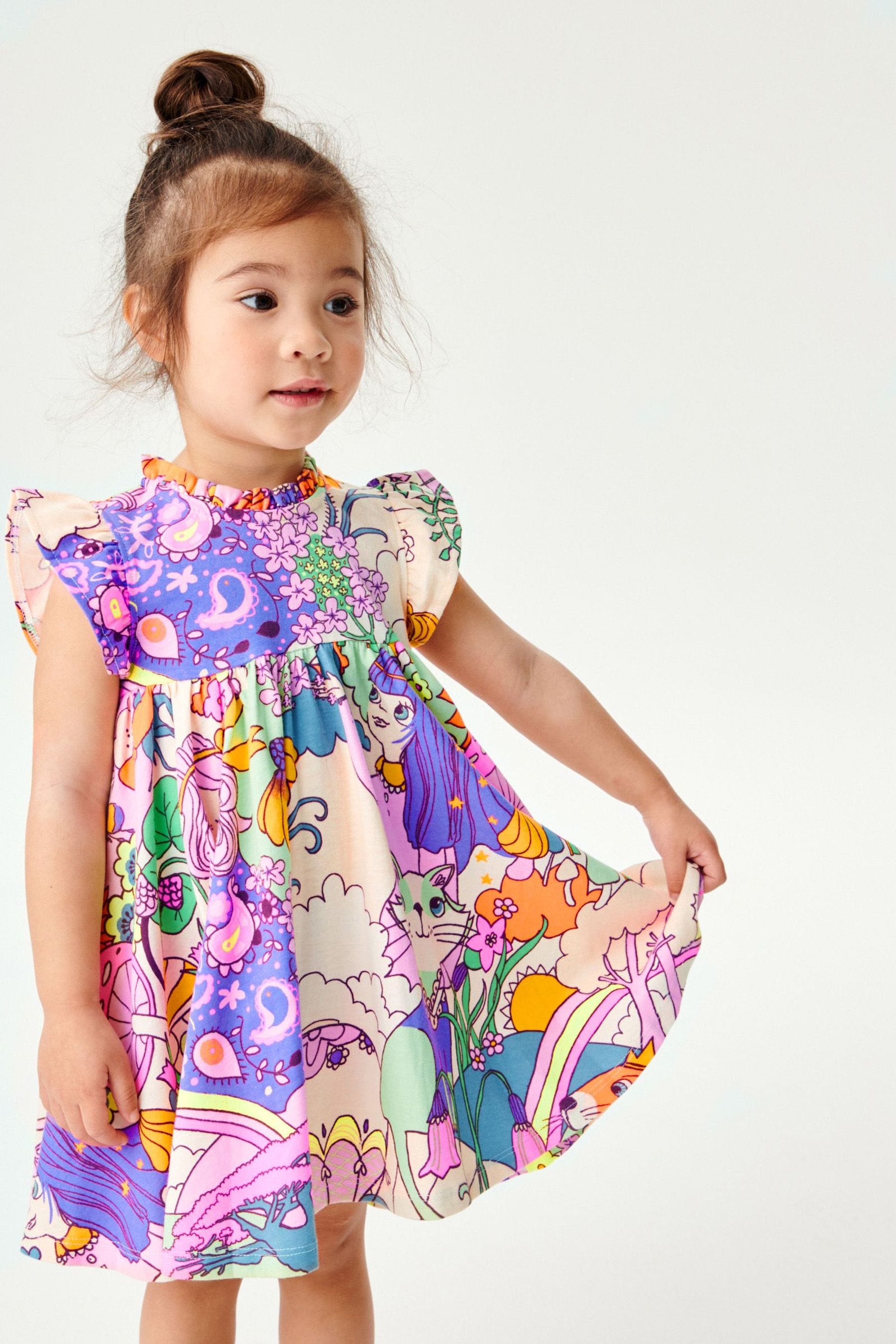 Multicoloured Short Sleeve Tiered Jersey Dress (3mths-7yrs)