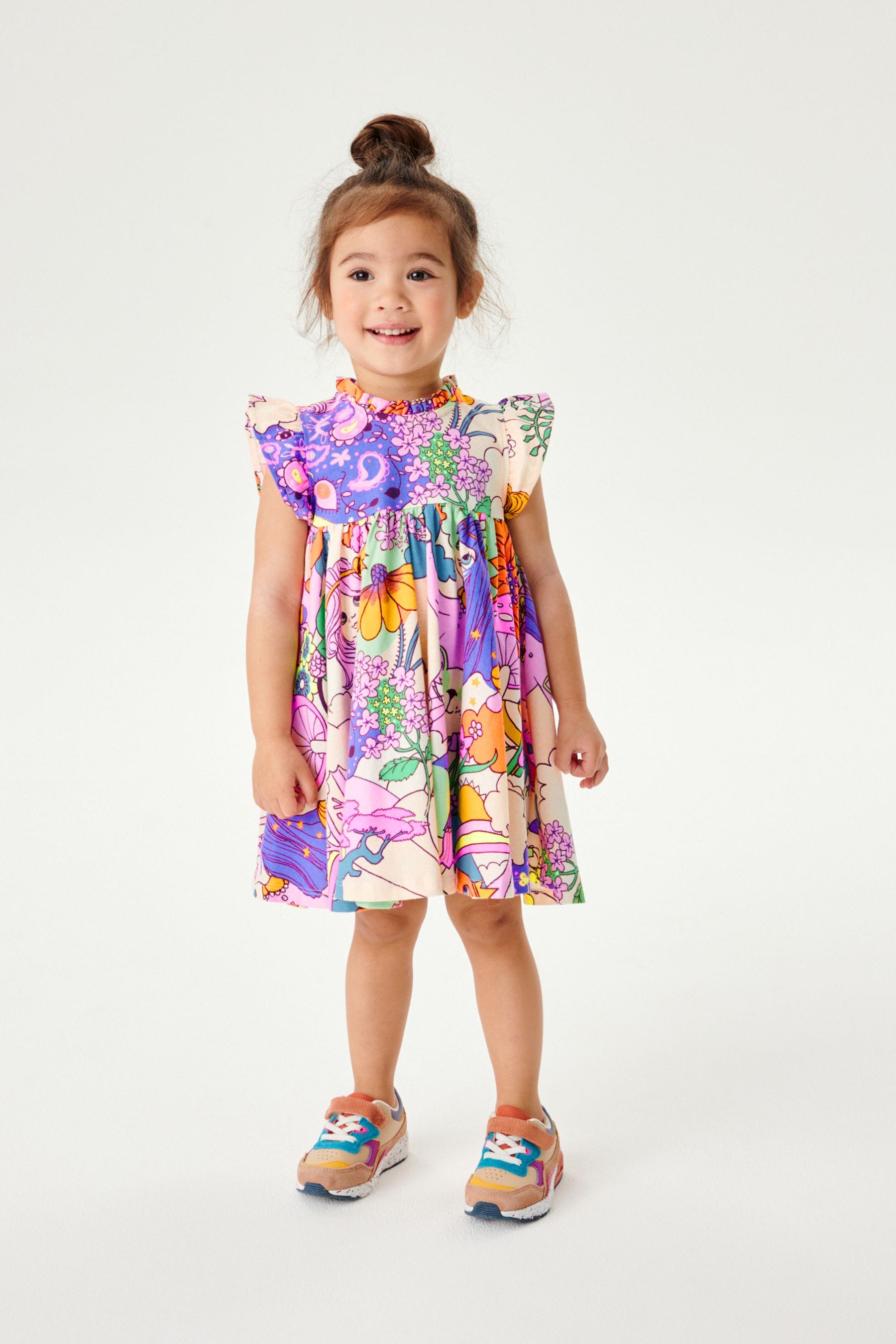 Multicoloured Short Sleeve Tiered Jersey Dress (3mths-7yrs)