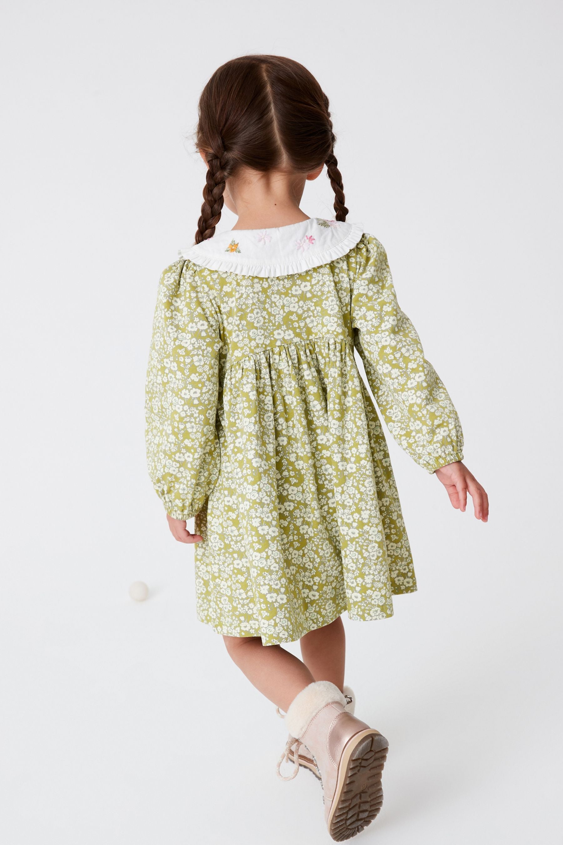 Green Collared Long Sleeve Jersey Dress (3mths-7yrs)