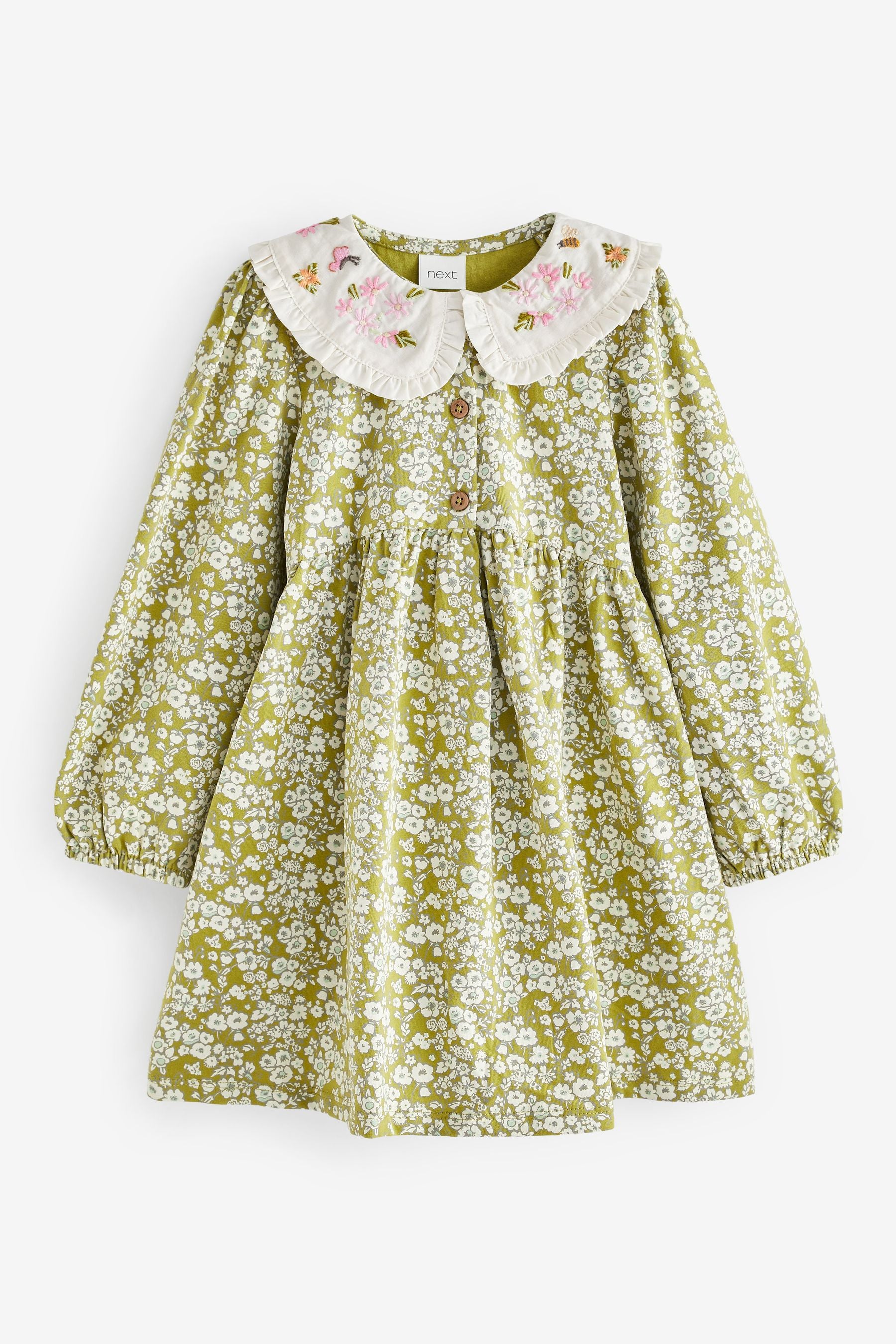 Green Collared Long Sleeve Jersey Dress (3mths-7yrs)