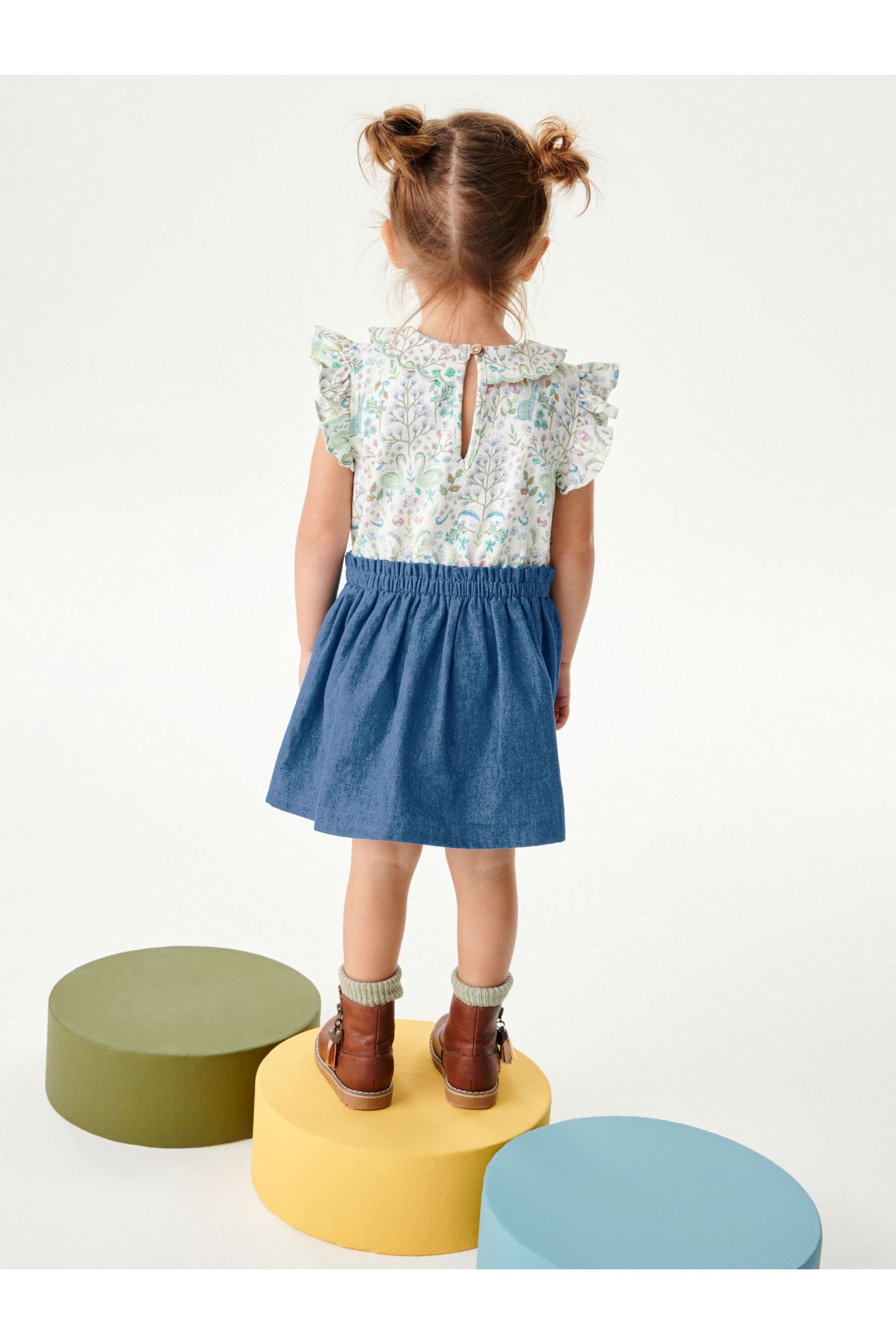 Cream Short Sleeve Denim Skirt Dress (3mths-7yrs)