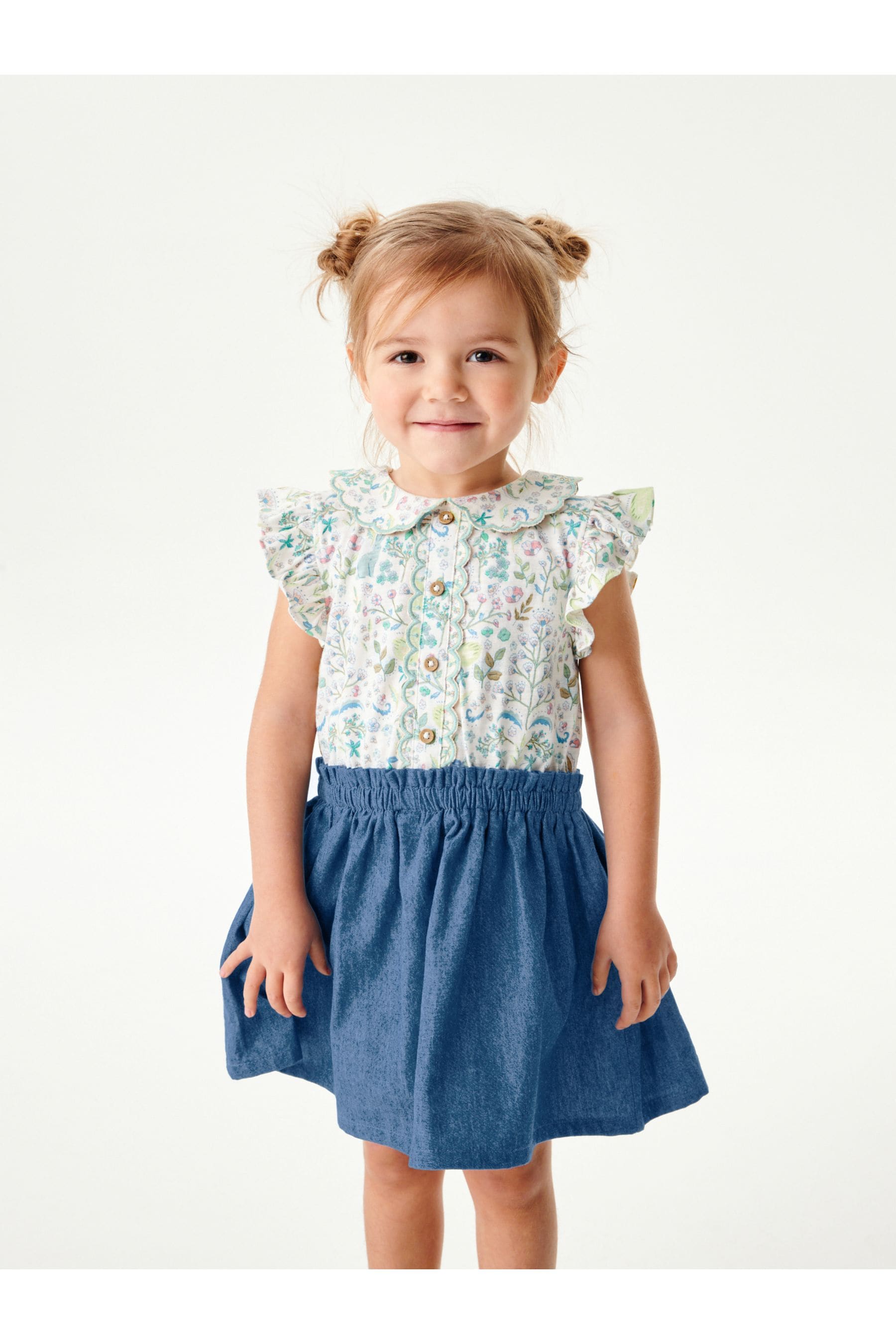 Cream Short Sleeve Denim Skirt Dress (3mths-7yrs)