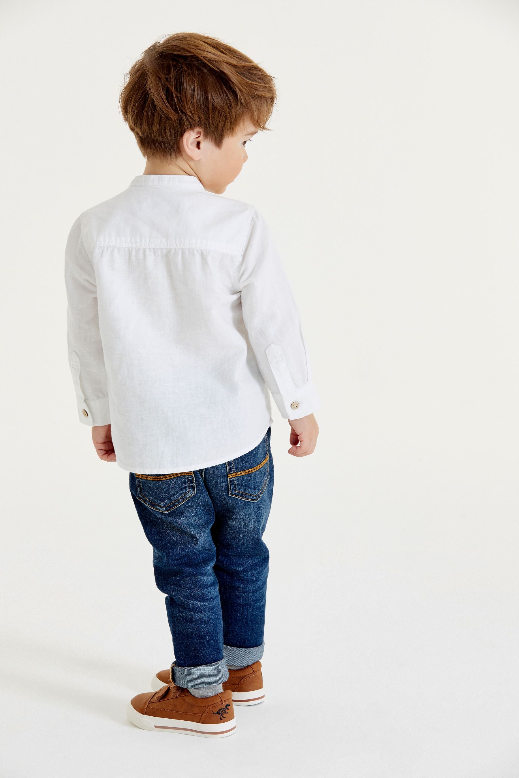 White Grandad Collar Linen Mix Shirt (3mths-7yrs)