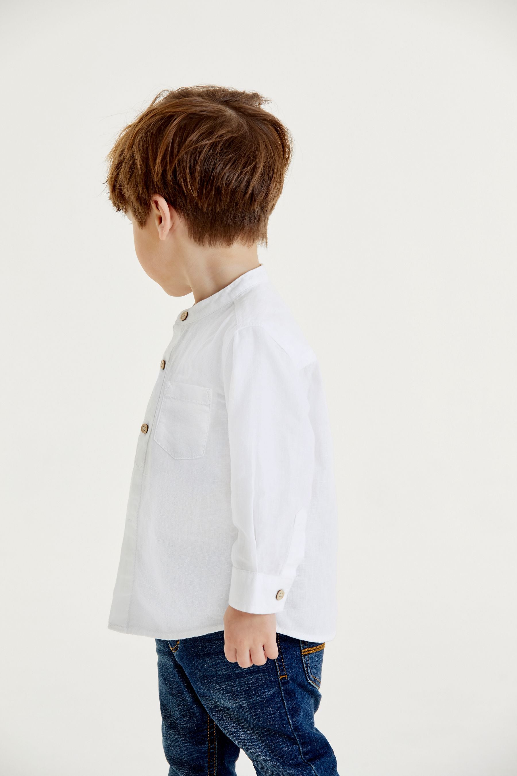 White Grandad Collar Linen Mix Shirt (3mths-7yrs)