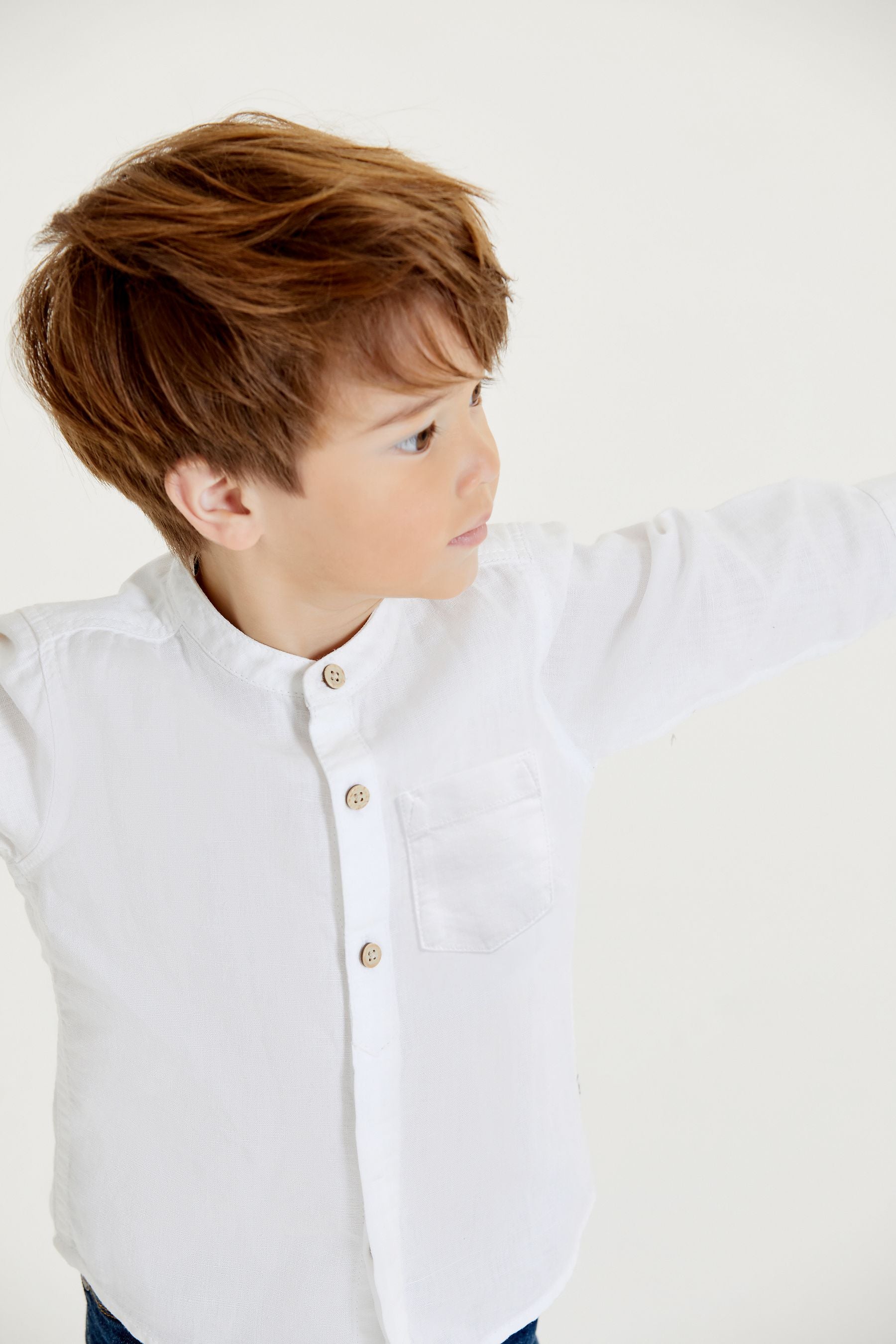 White Grandad Collar Linen Mix Shirt (3mths-7yrs)