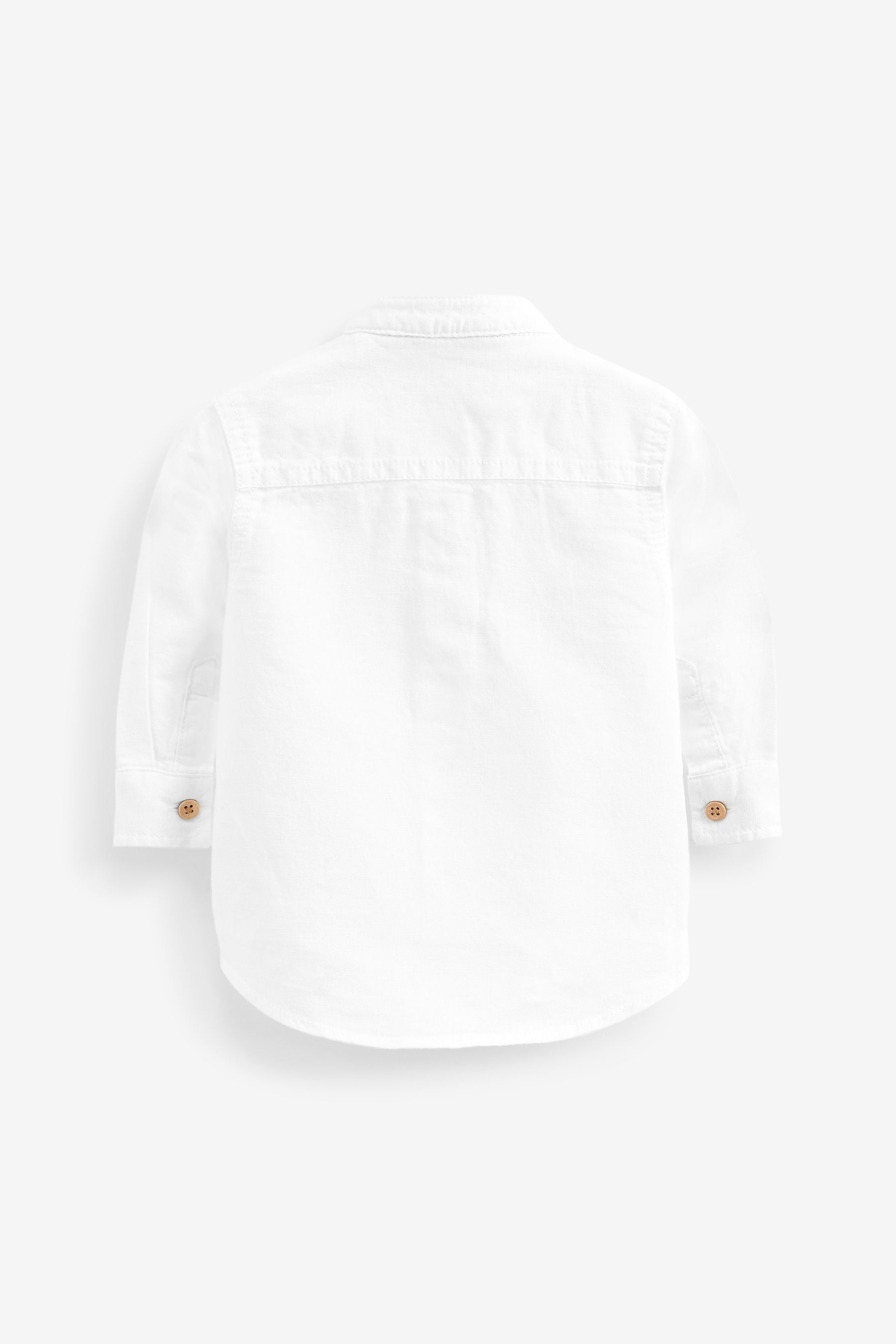 White Grandad Collar Linen Mix Shirt (3mths-7yrs)