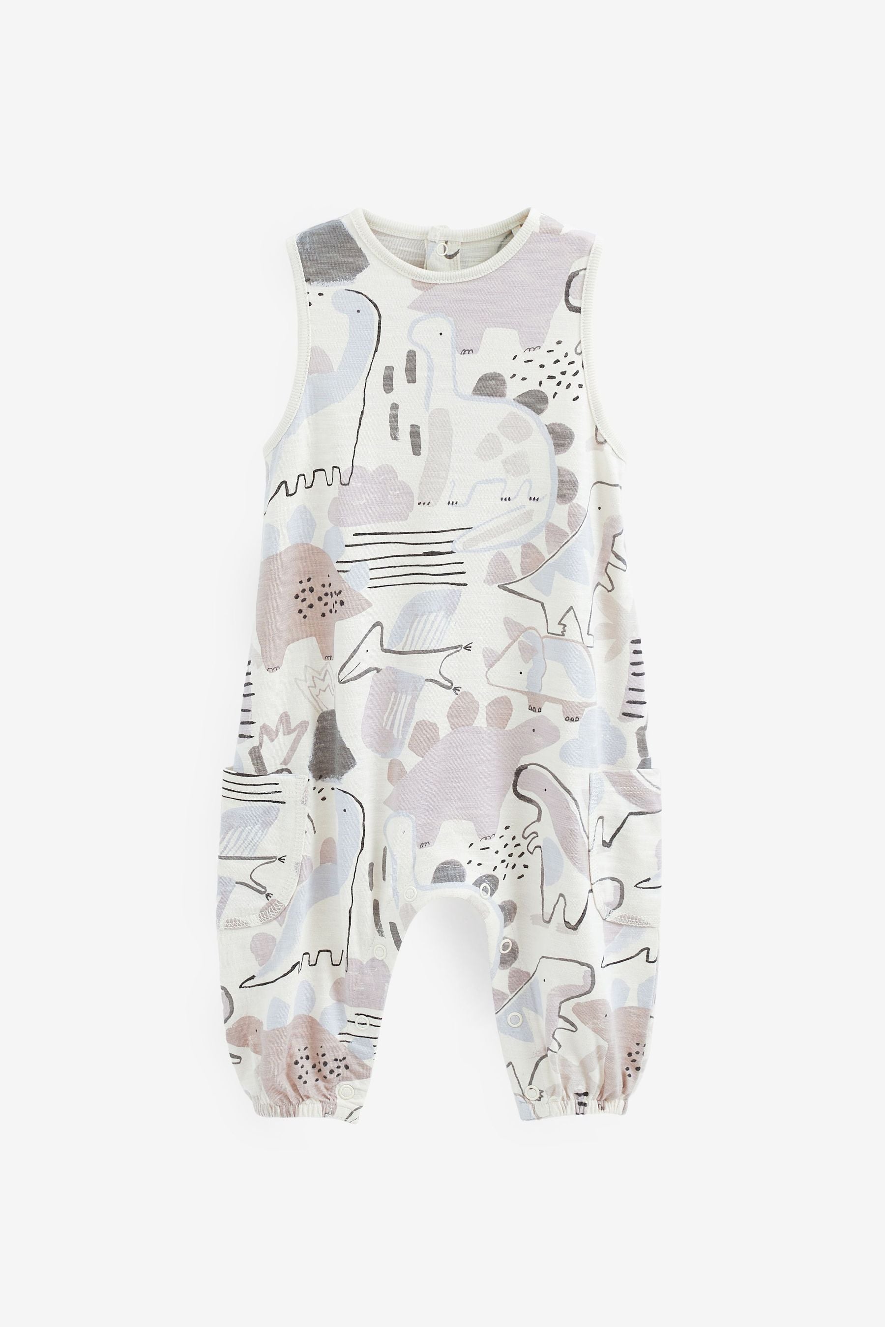 Cream Dinosaur Oversized Jersey Baby Jumpsuit (0mths-2yrs)