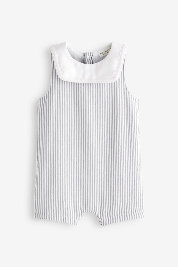 Grey Smart Stripe Bib Baby Playsuit (0mths-3yrs)