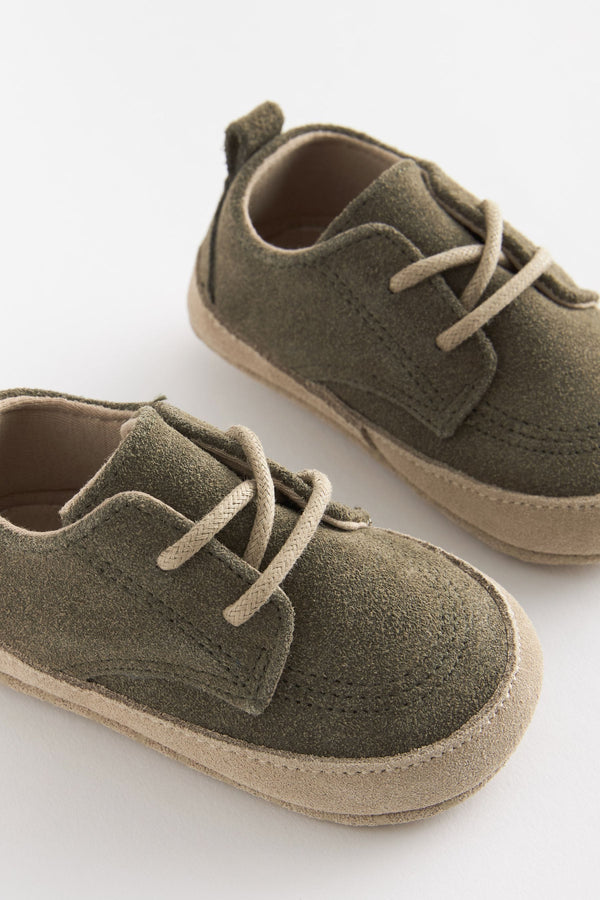 Khaki Green Baby Suede Smart Lace up Shoes (0-24mths)