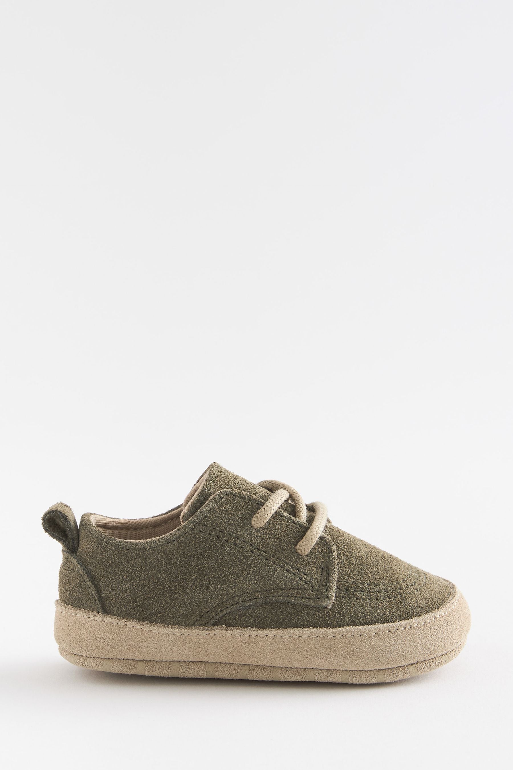 Khaki Green Baby Suede Smart Lace up Shoes (0-24mths)