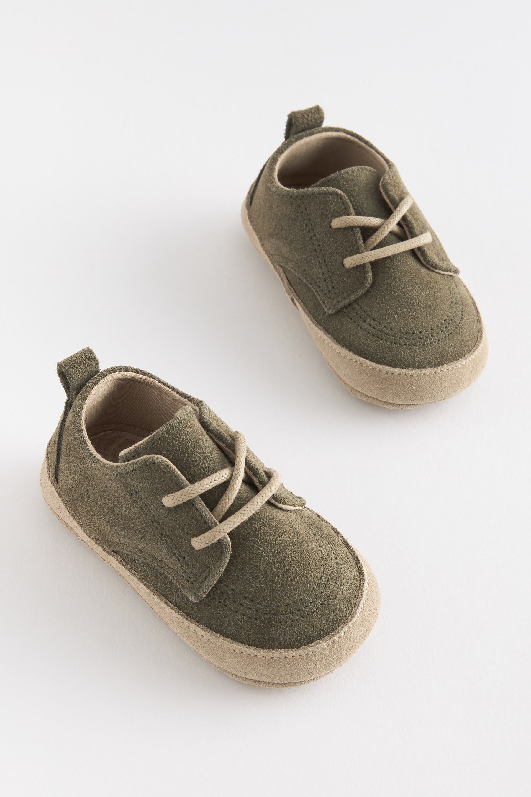 Khaki Green Baby Suede Smart Lace up Shoes (0-24mths)