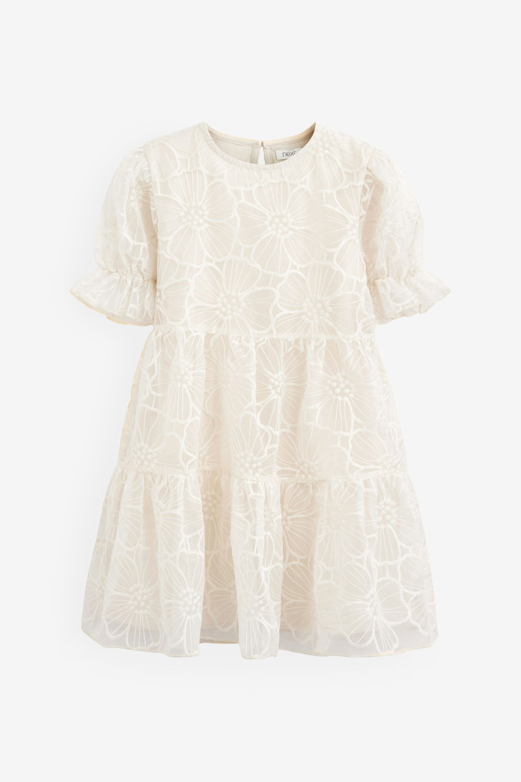 Ecru White Organza Floral Tiered Dress (3-16yrs)