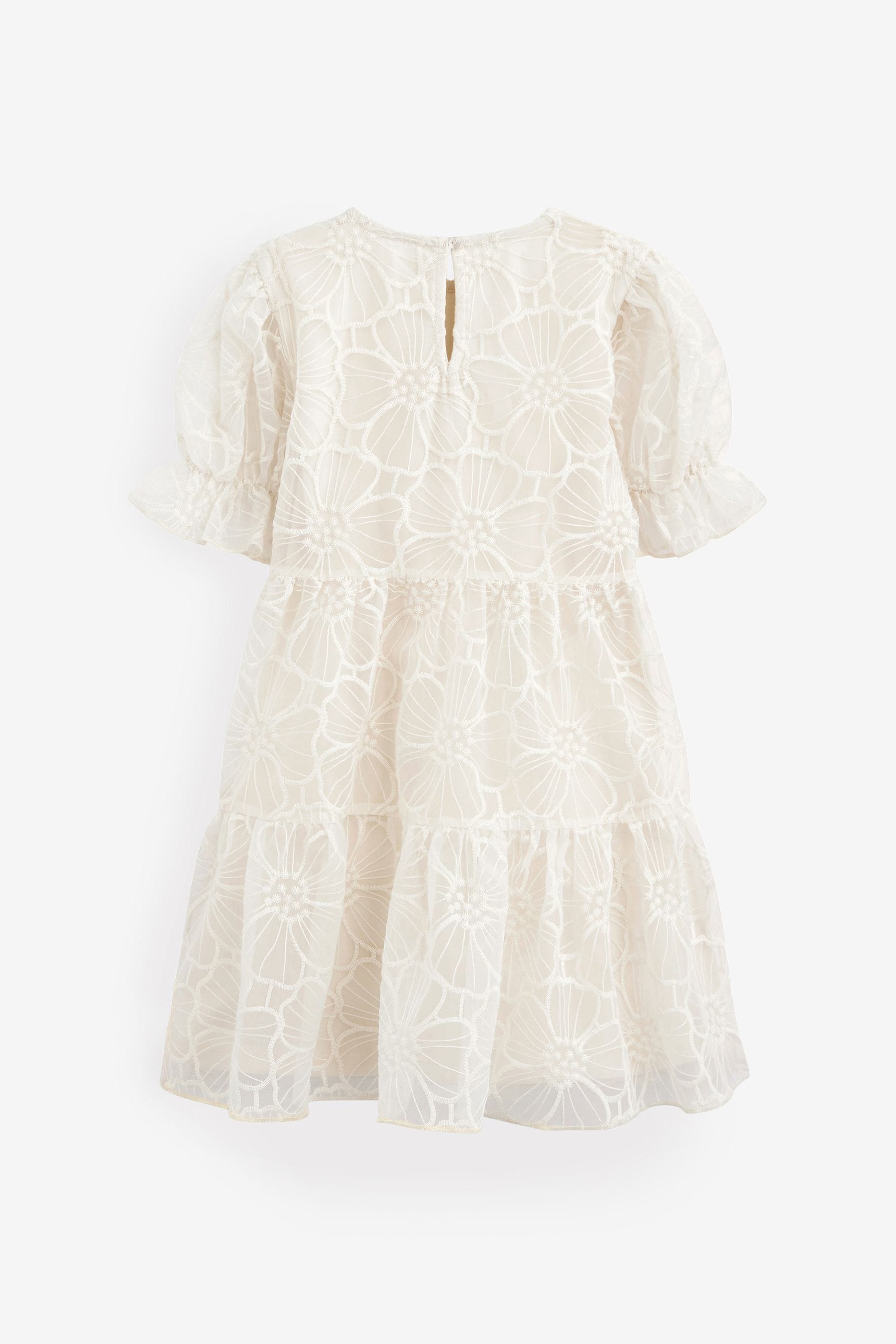 Ecru White Organza Floral Tiered Dress (3-16yrs)