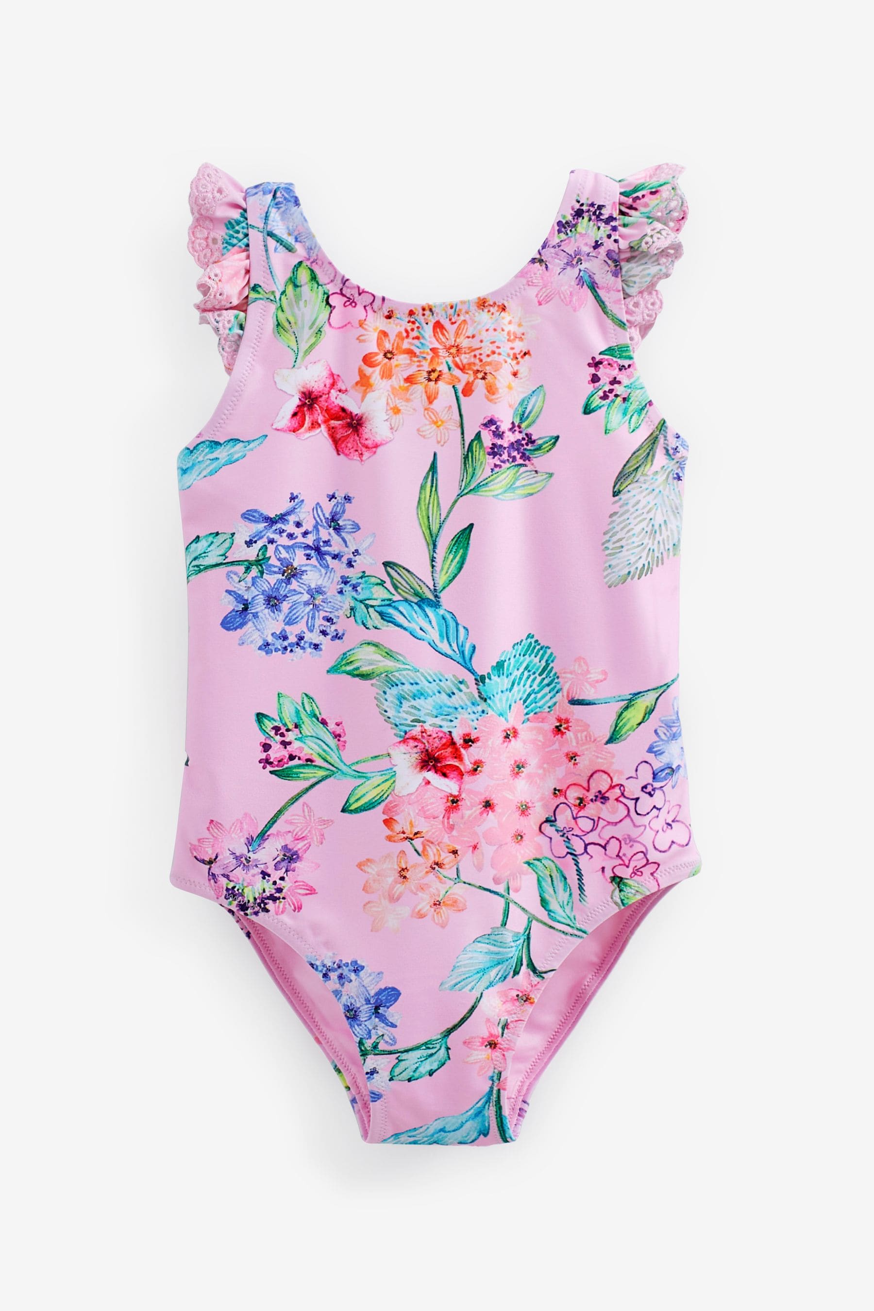 Pale Pink Floral Frill Sleeved Swimsuit (3mths-12yrs)