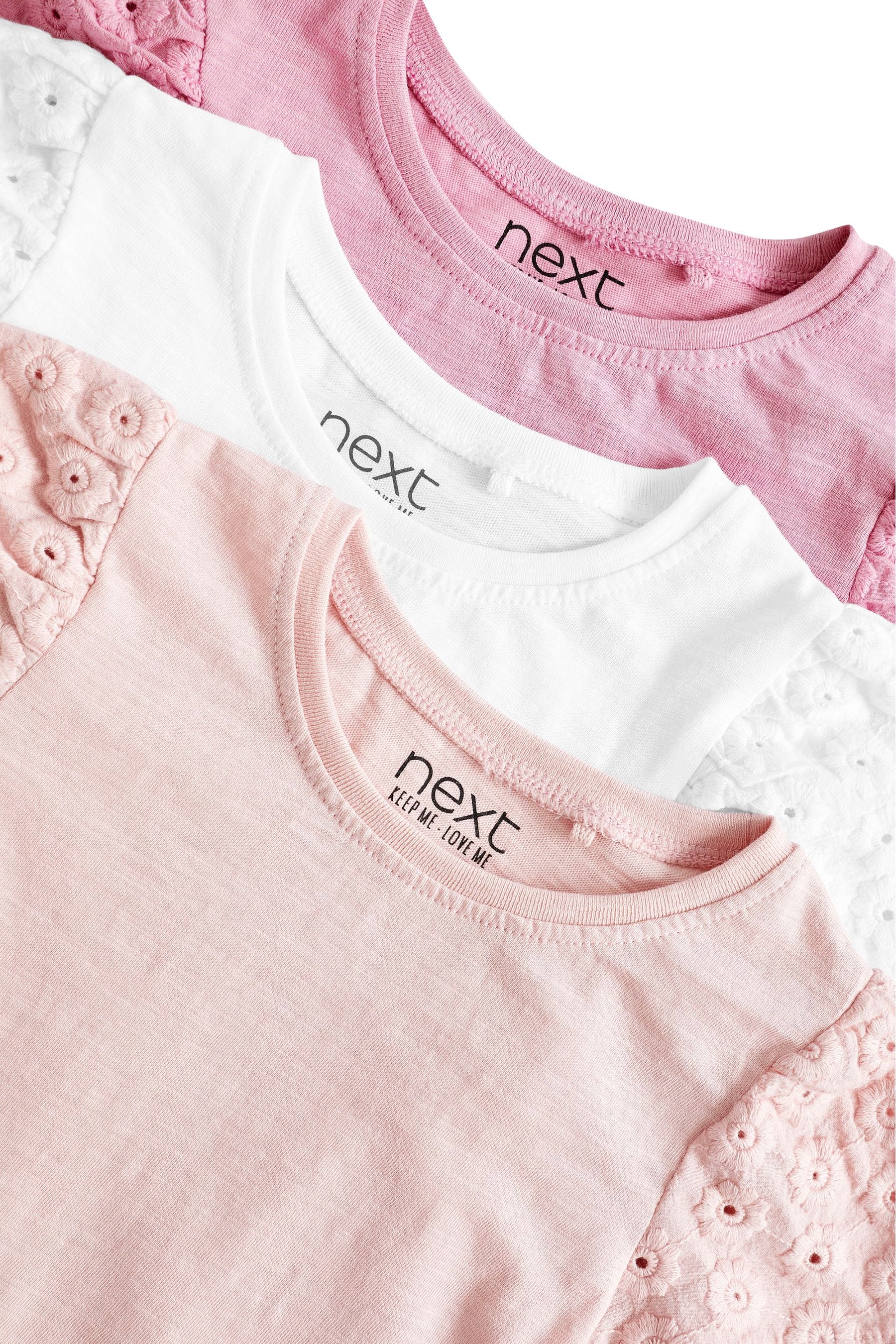 Pale Pink Broderie Sleeve T-Shirts 3 Pack (3mths-7yrs)