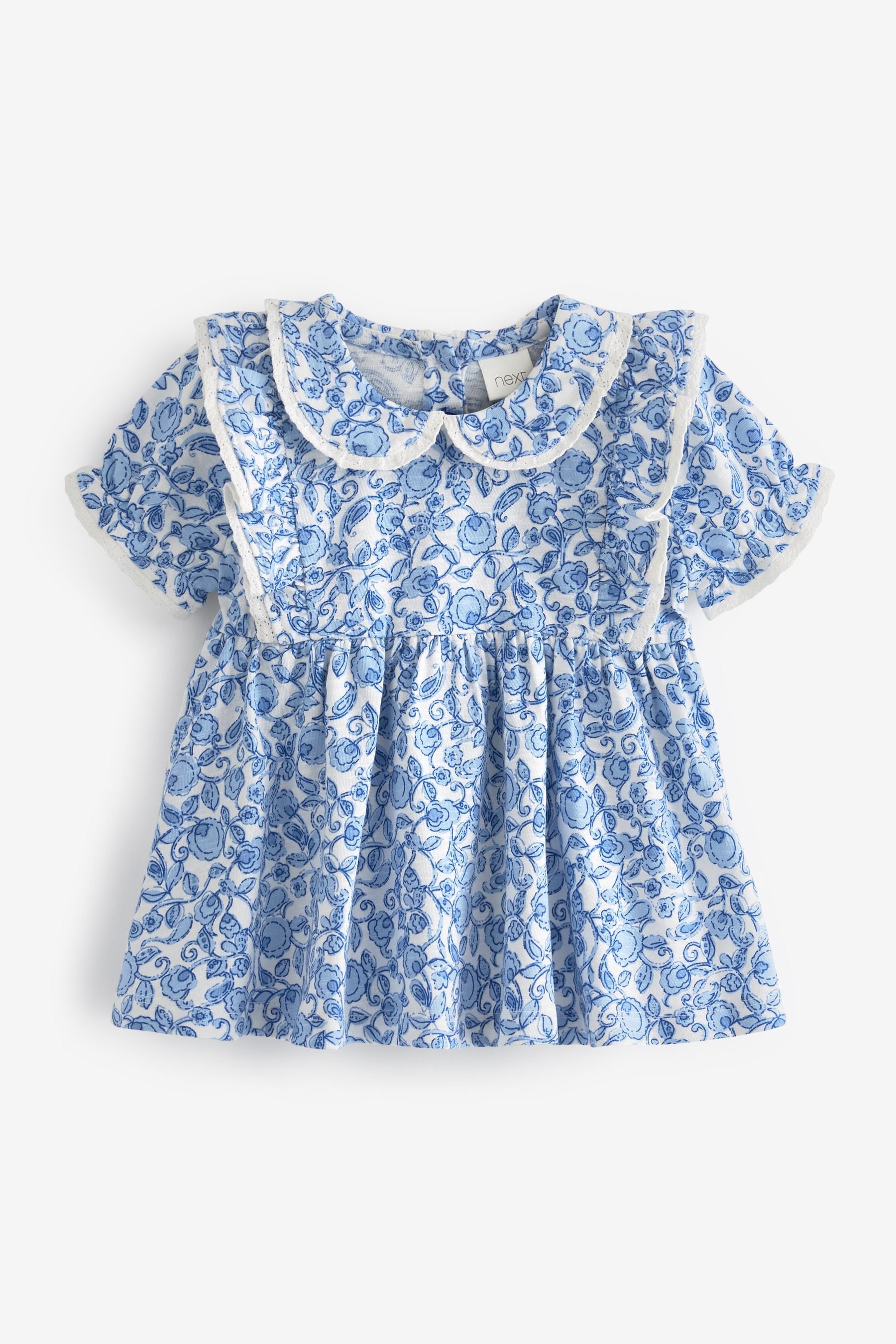 Blue/White Floral Collar Frill Blouse (3mths-7yrs)