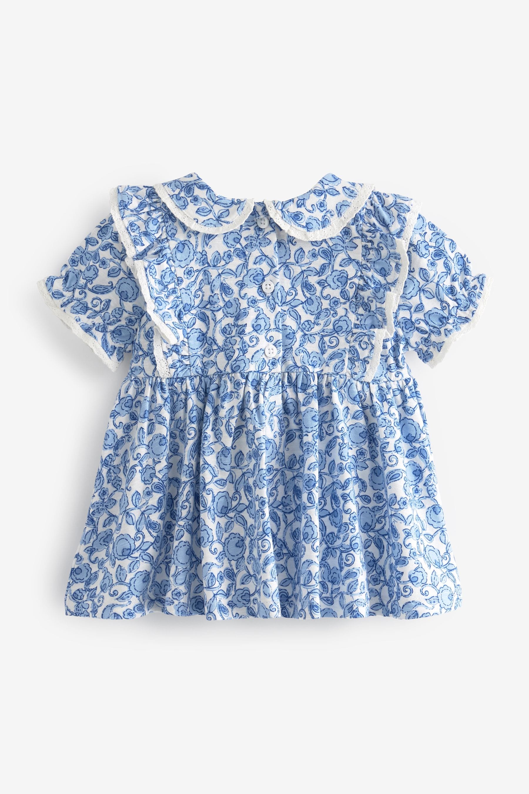 Blue/White Floral Collar Frill Blouse (3mths-7yrs)