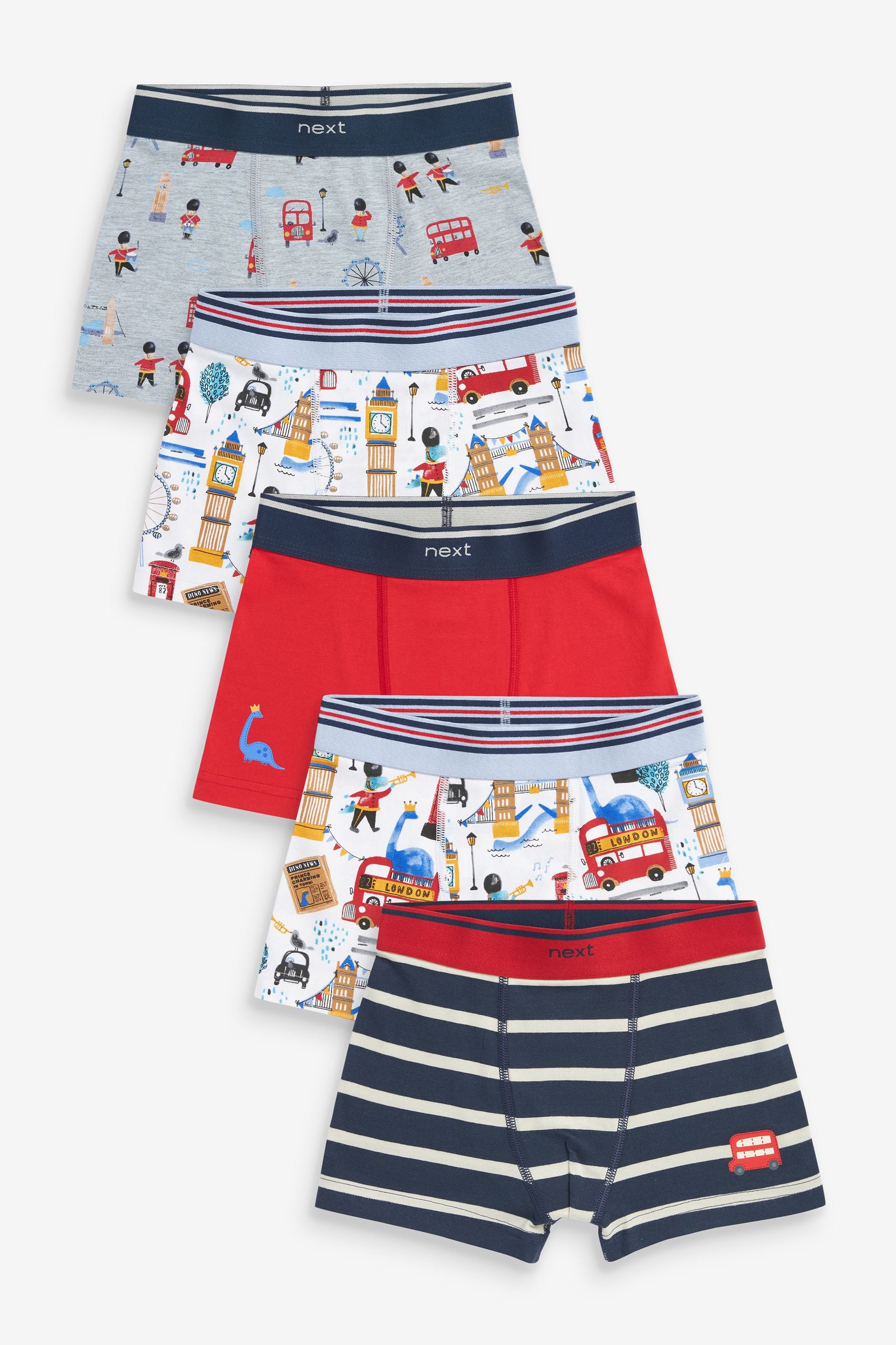 Red/White/Navy Blue London Trunks 5 Pack (1.5-12yrs)