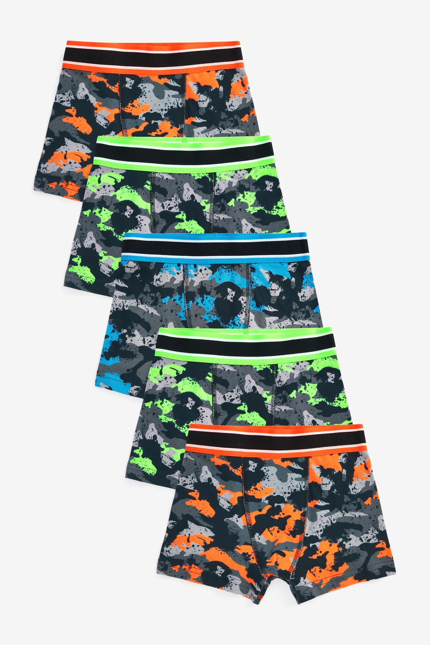 Fluro Camoflage 5 Pack Trunks (2-16yrs)