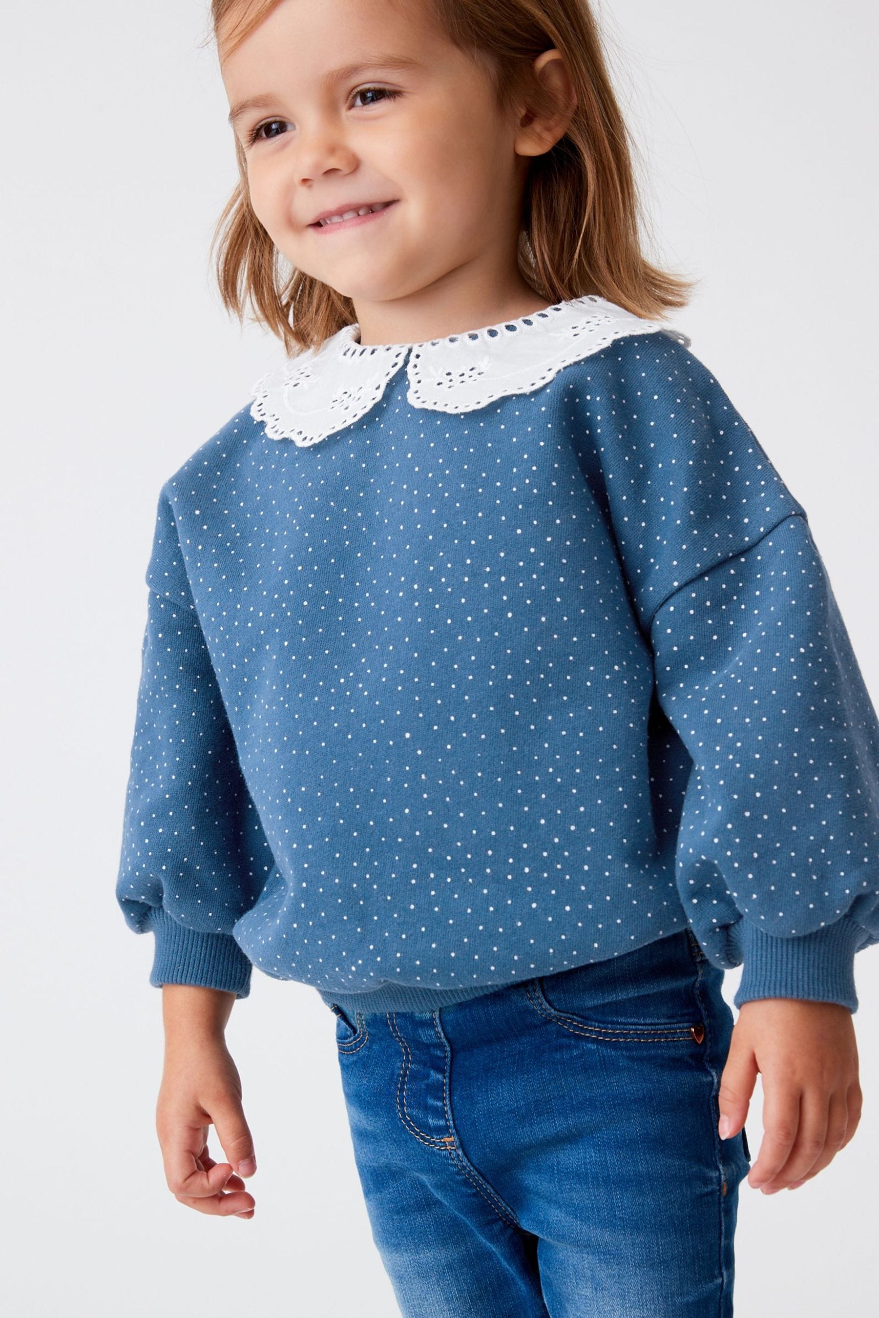 Navy Blue Broderie Collar Sweatshirt (3mths-7yrs)