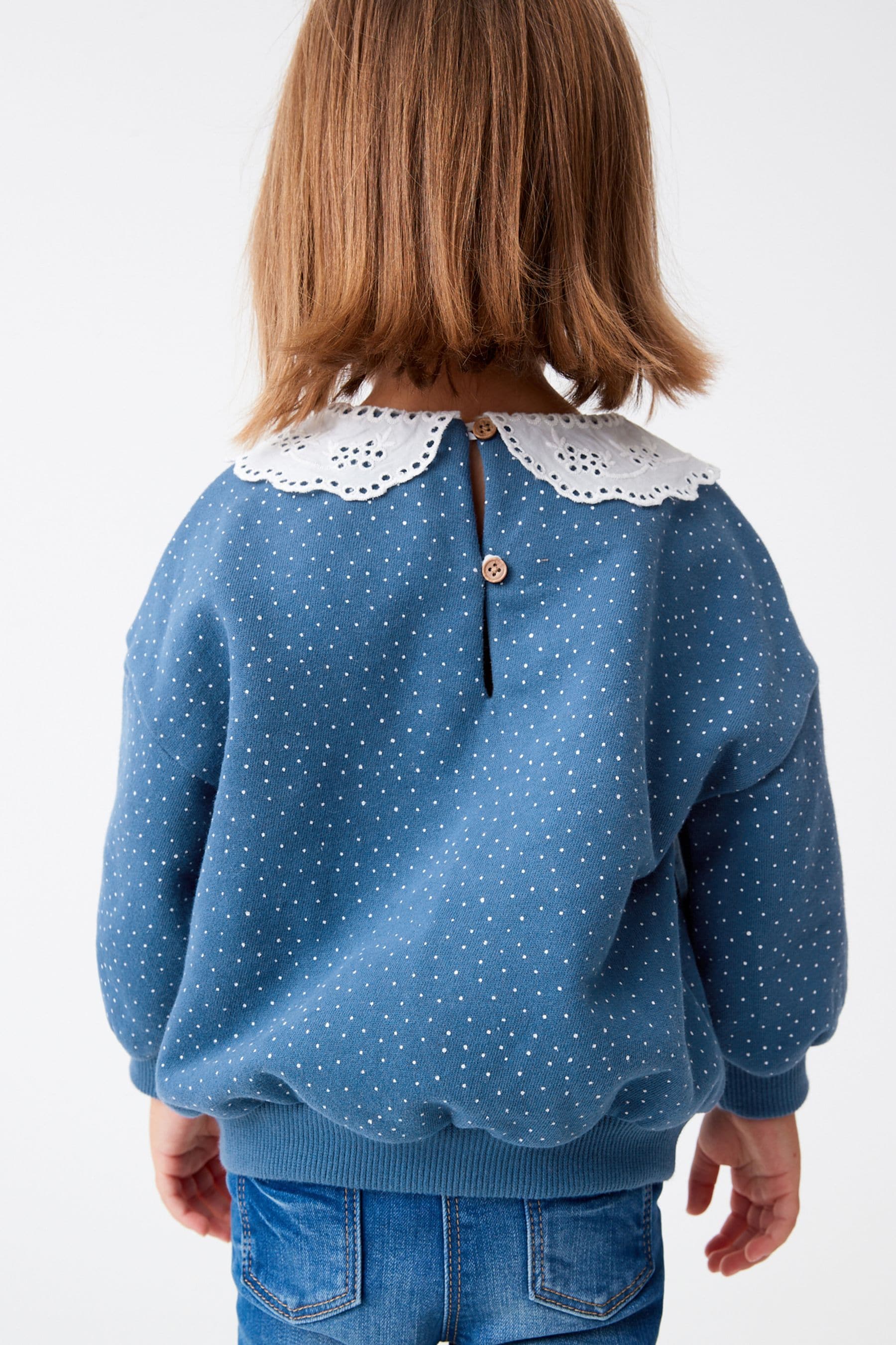 Navy Blue Broderie Collar Sweatshirt (3mths-7yrs)