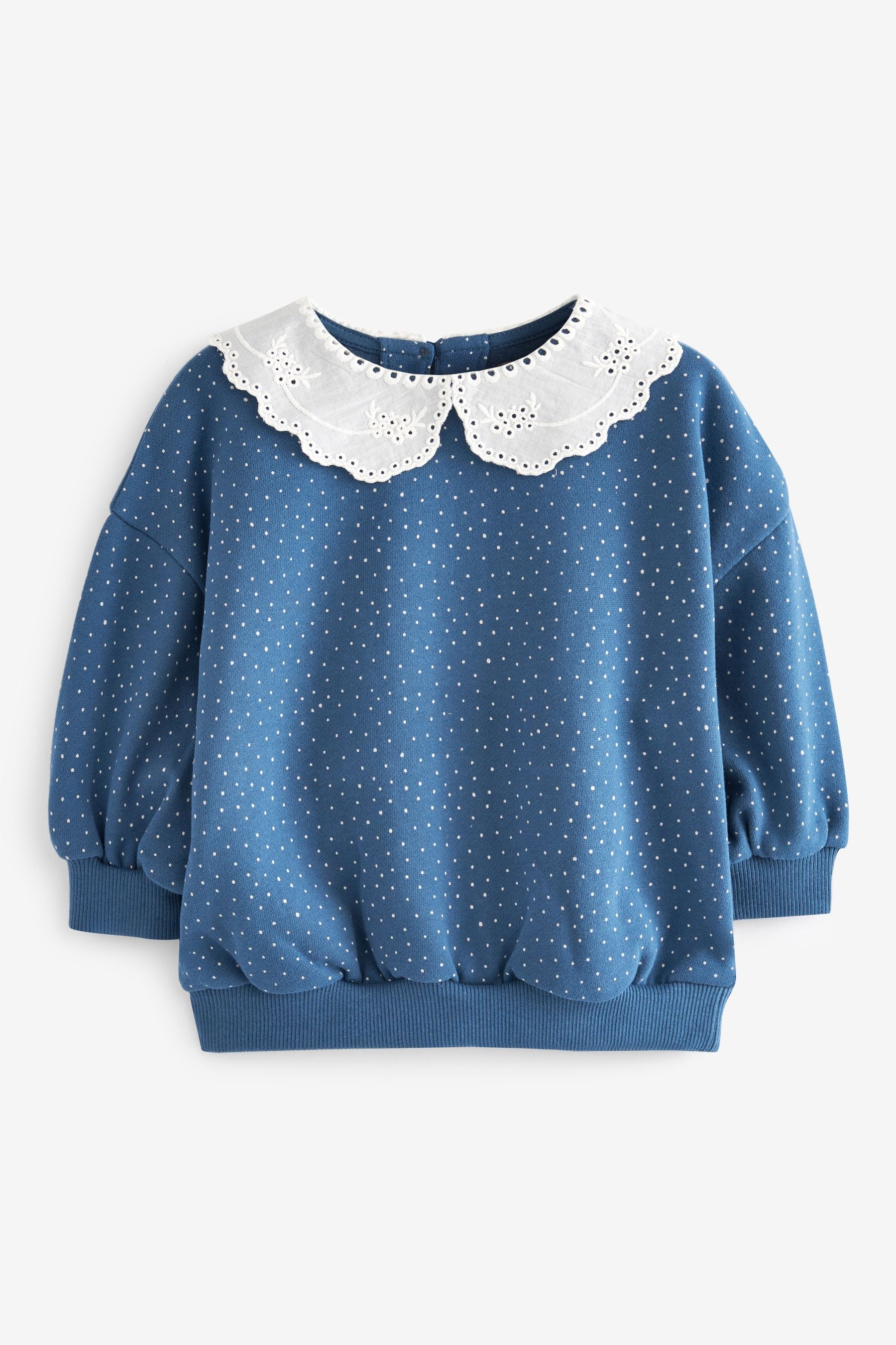 Navy Blue Broderie Collar Sweatshirt (3mths-7yrs)