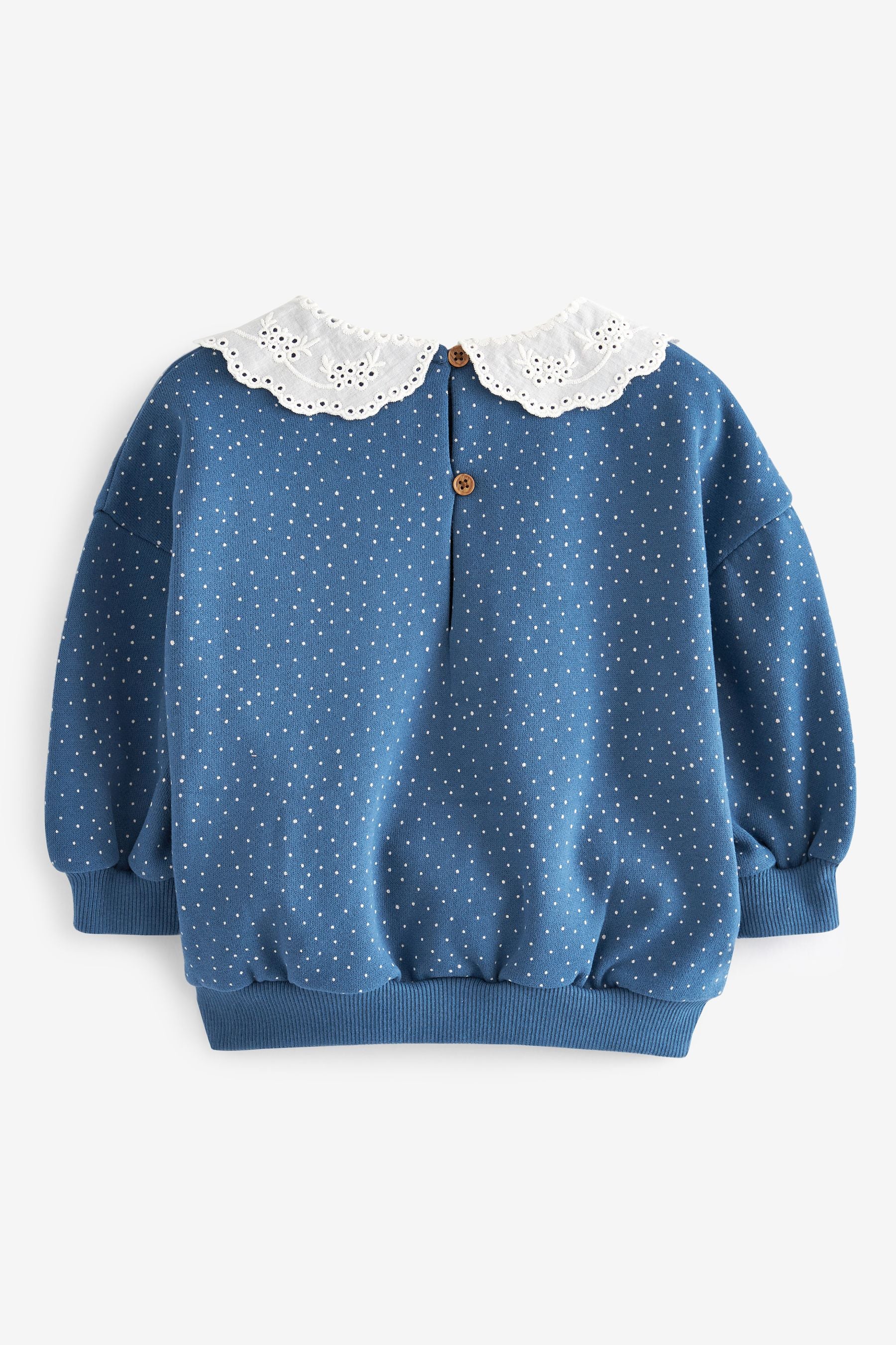 Navy Blue Broderie Collar Sweatshirt (3mths-7yrs)