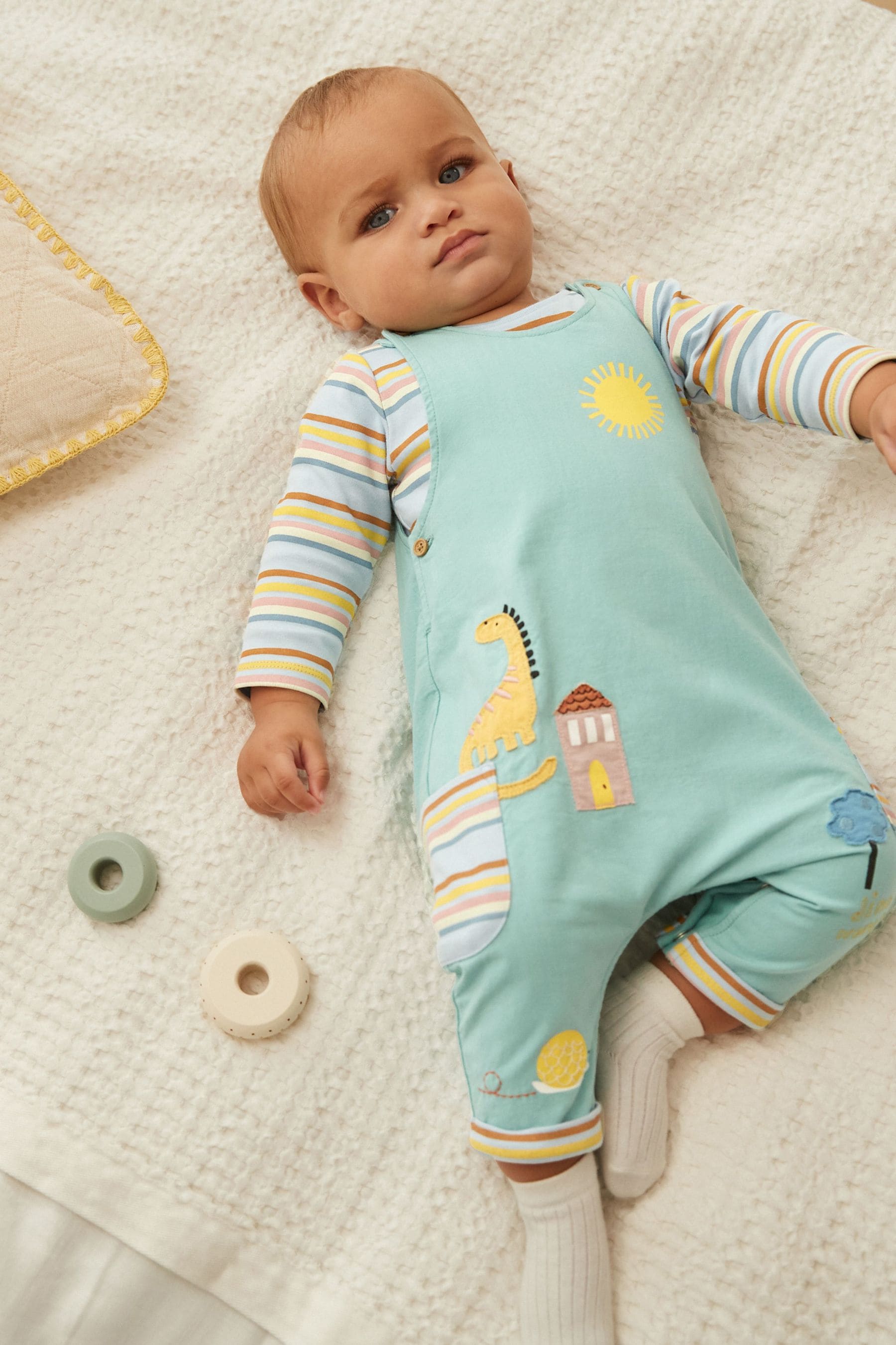 Teal Blue Woven Character Dungaree and Bodysuit Set (0mths-3yrs)