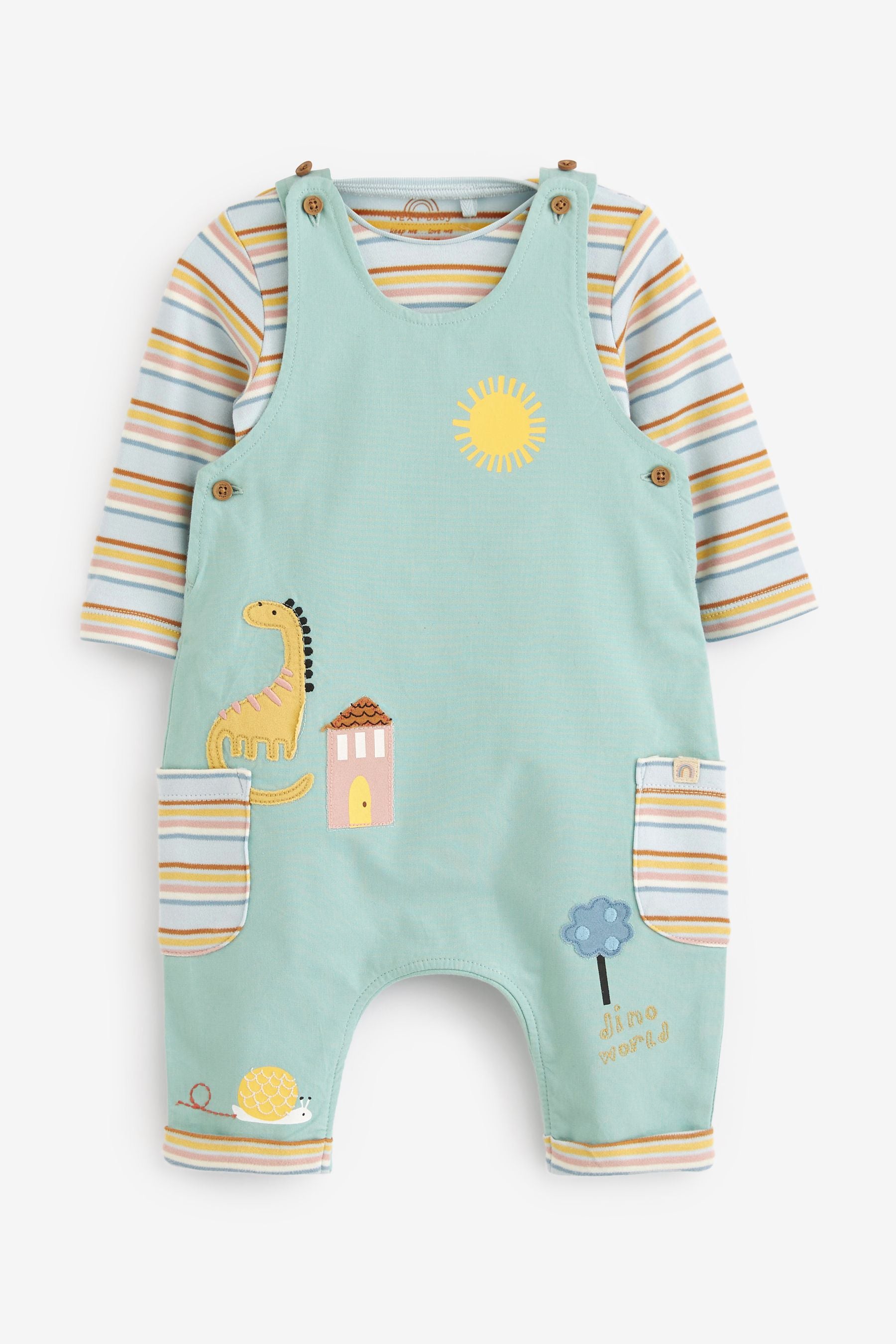 Teal Blue Woven Character Dungaree and Bodysuit Set (0mths-3yrs)