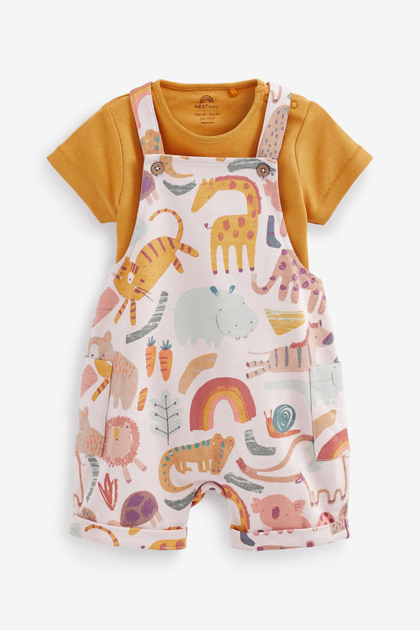 Ochre Yellow/Cream Jersey Short Baby Dungaree and Bodysuit Set (0mths-2yrs)