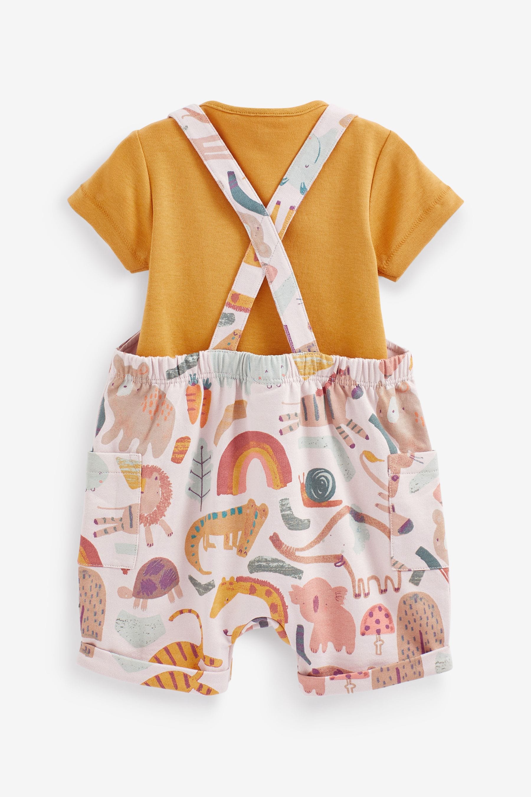 Ochre Yellow/Cream Jersey Short Baby Dungaree and Bodysuit Set (0mths-2yrs)